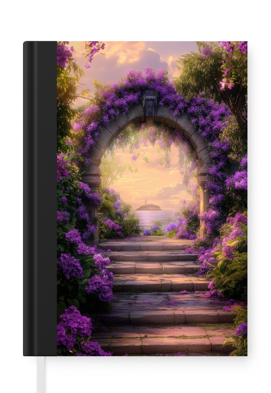 MuchoWow Notizbuch Tor - Lila - Blumen, Notebook, Notizblock a5, Tagebuch, Journal Liniert