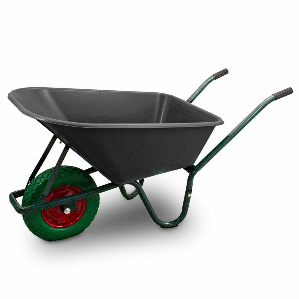 Bituxx Schubkarre Schubkarre Dunkelgrün mit PVC Wanne SCHWARZ und PU Rad Grün, (MS-18346)