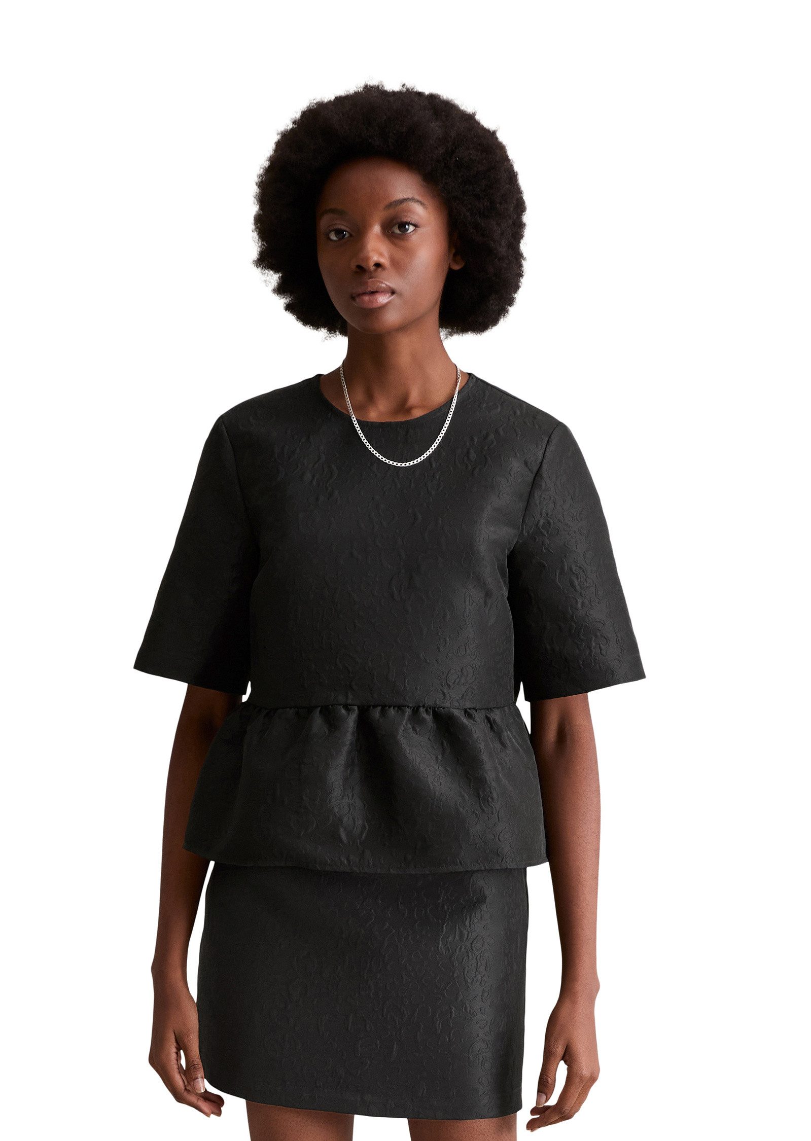 Marc O'Polo DENIM Kurzarmbluse aus exklusivem Jacquard