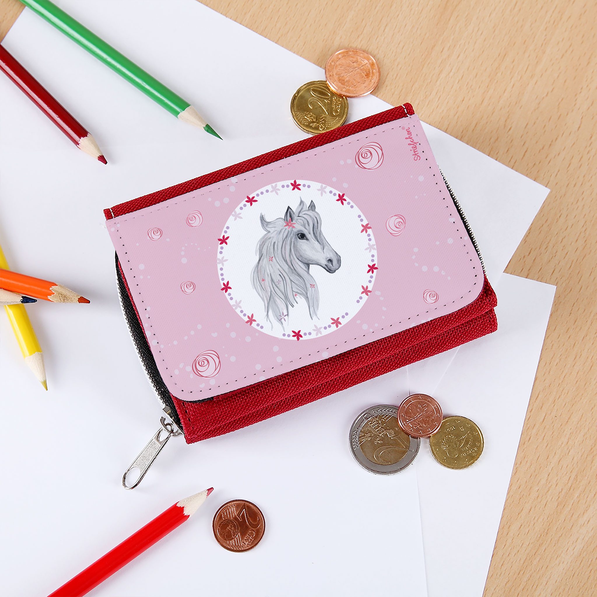 Striefchen Geldbörse für Mädchen mit schönen Motiven in Rosa – Bild 2 von 4