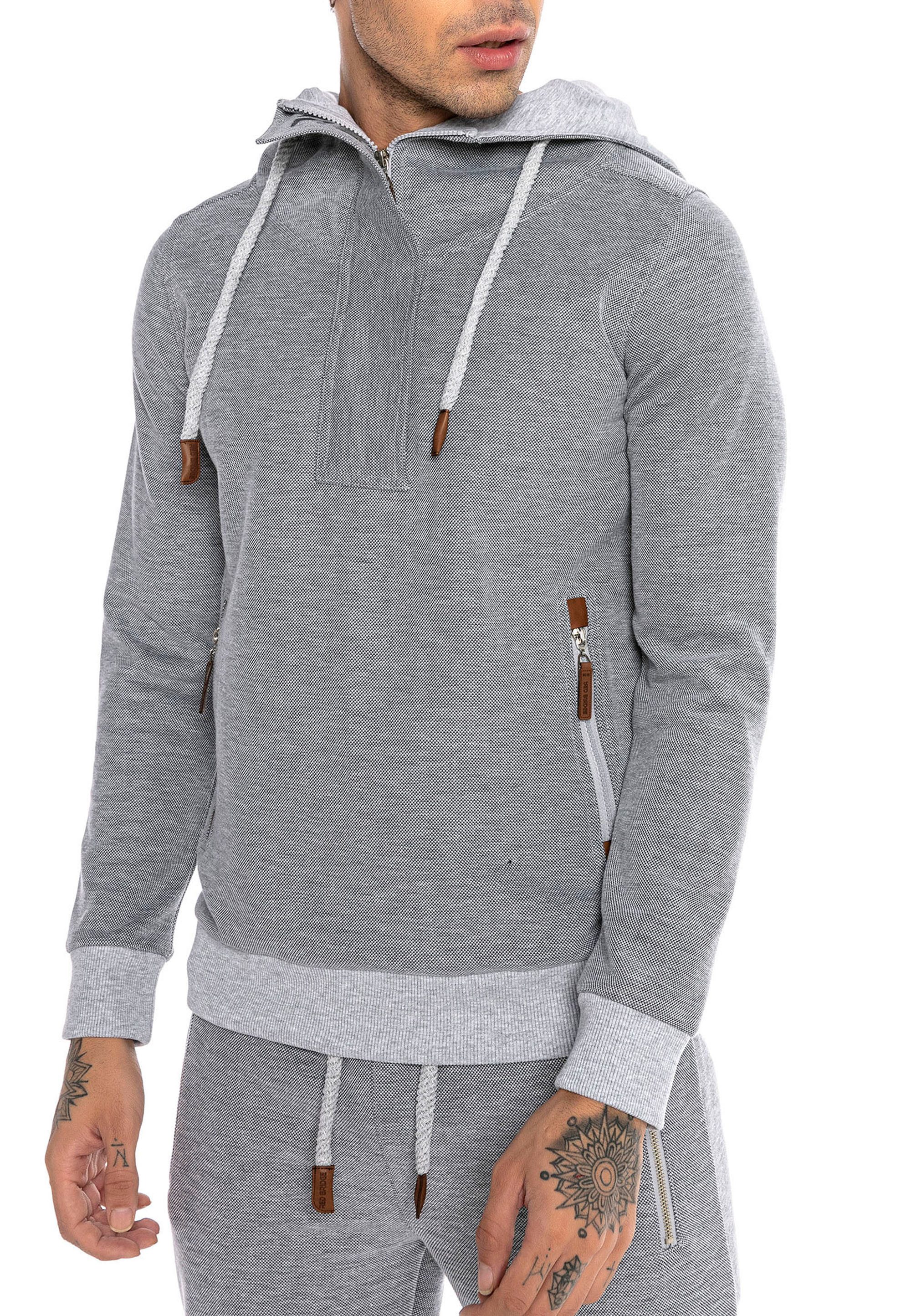 Hoodie mit hohem Kragen und Reißverschlusstaschen