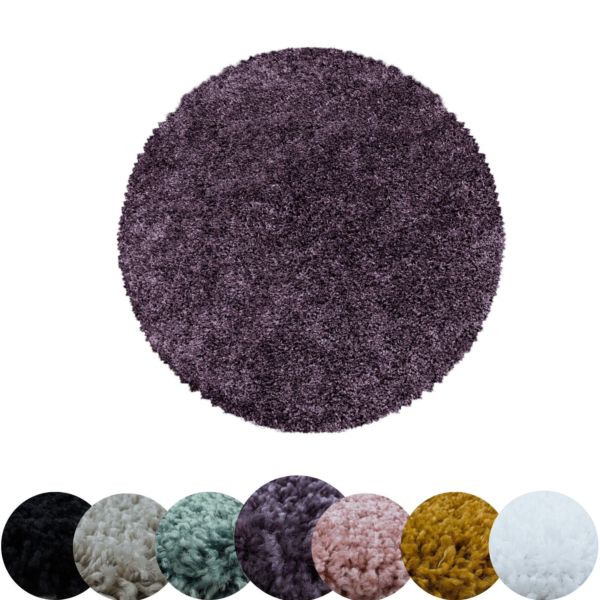Teppich Unicolor - Einfarbig, HomebyHome, Rund, Höhe: 30 mm, Einfarbig Runder Teppich Wohnzimmer Shaggy versch. farben und größen Violett