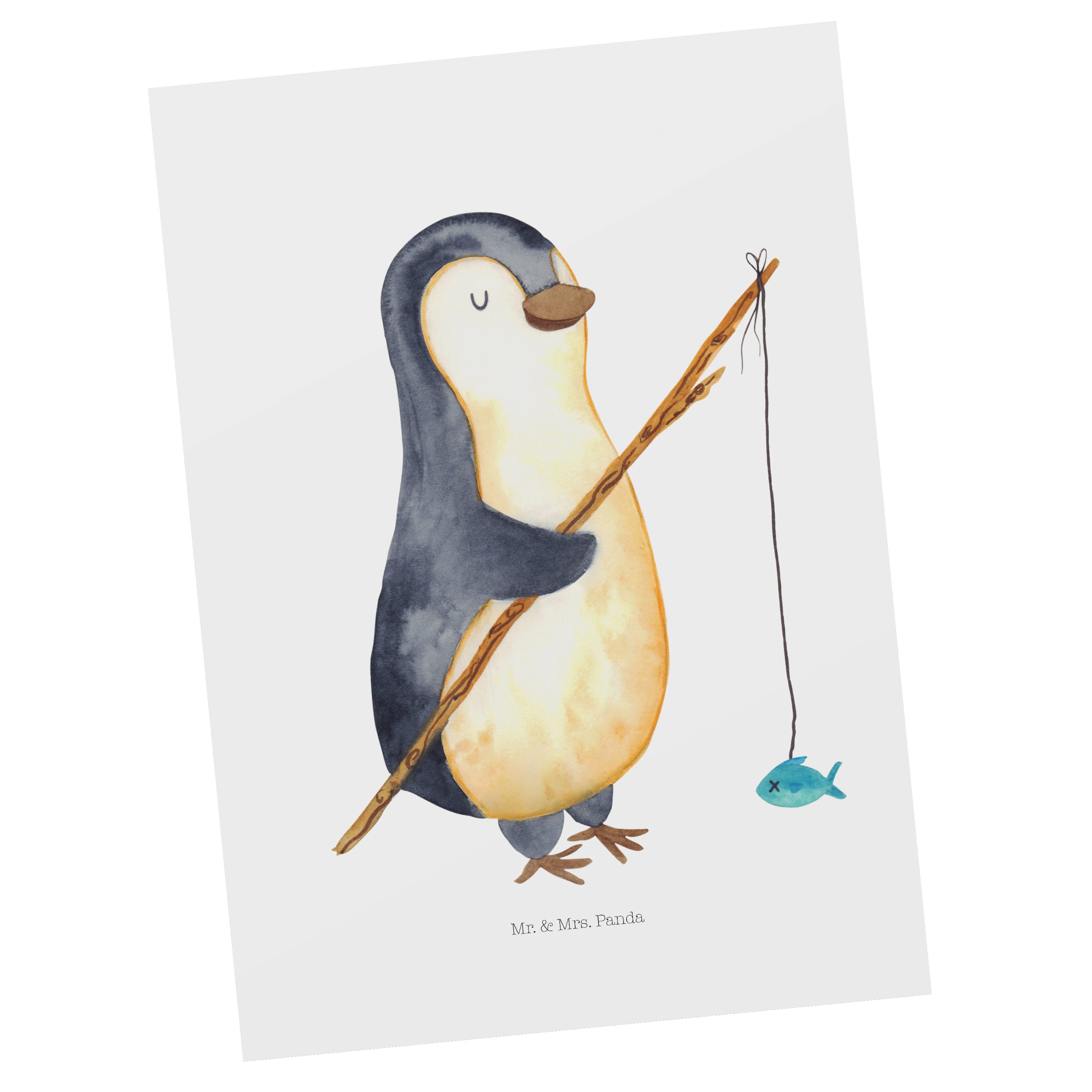 Mr. & Mrs. Panda Postkarte Pinguin Angler - Weiß - Geschenk, Geschenkkarte, Fischer, Karte, Einl