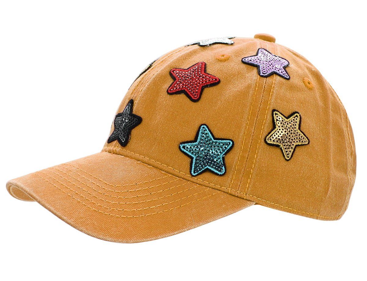 Cap mit Basecap Sternchen Damen Bunte dy_mode Kappe Baseball Pailletten Cap Pailletten Baseball Schirmmütze Mütze K101-Ingwergelb