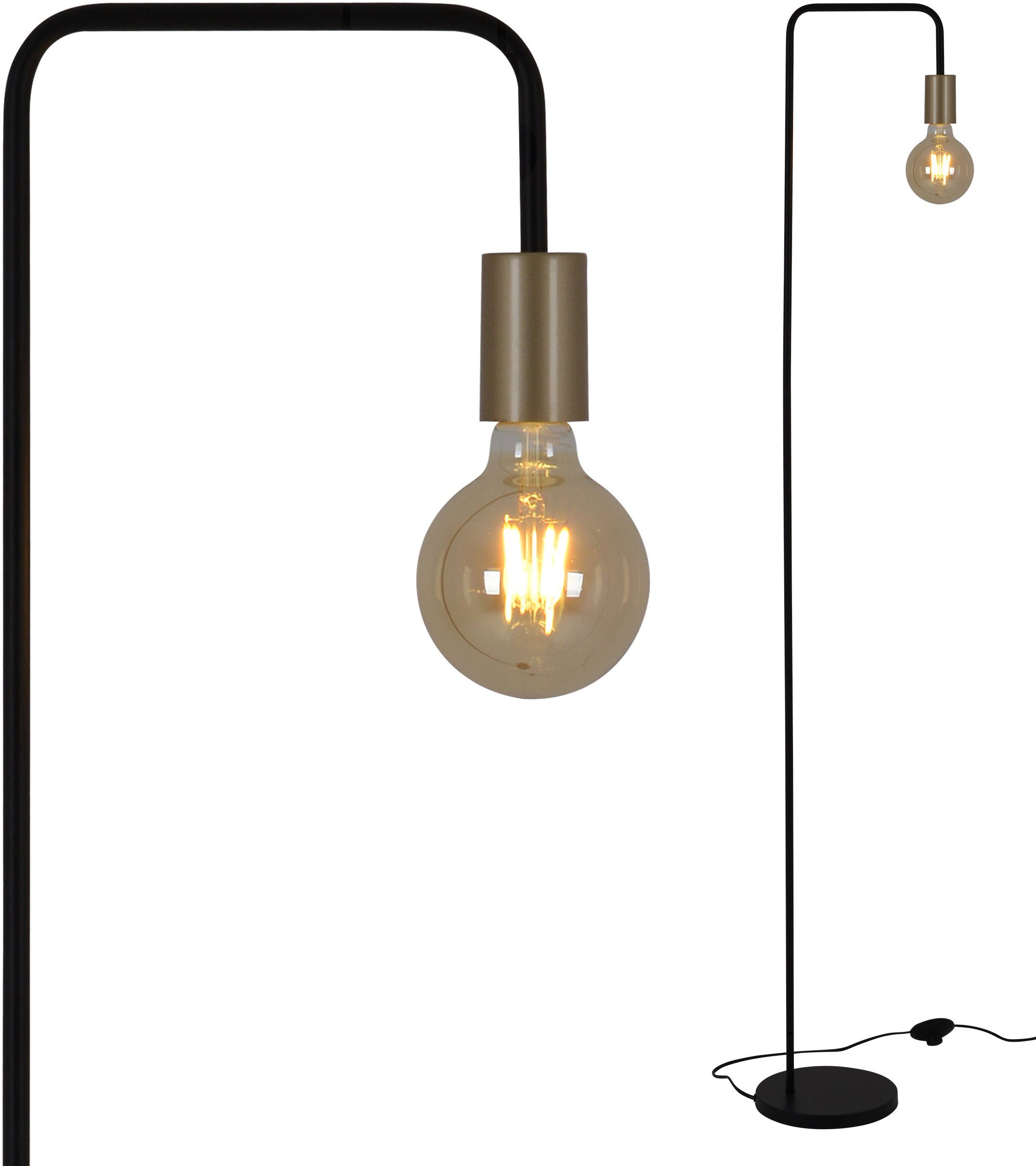 40W, Leuchtmittel, 20,5cm h: schwarz/gold, b: Fußschlater, E27 Stehlampe 150cm, näve Modo, max. ohne