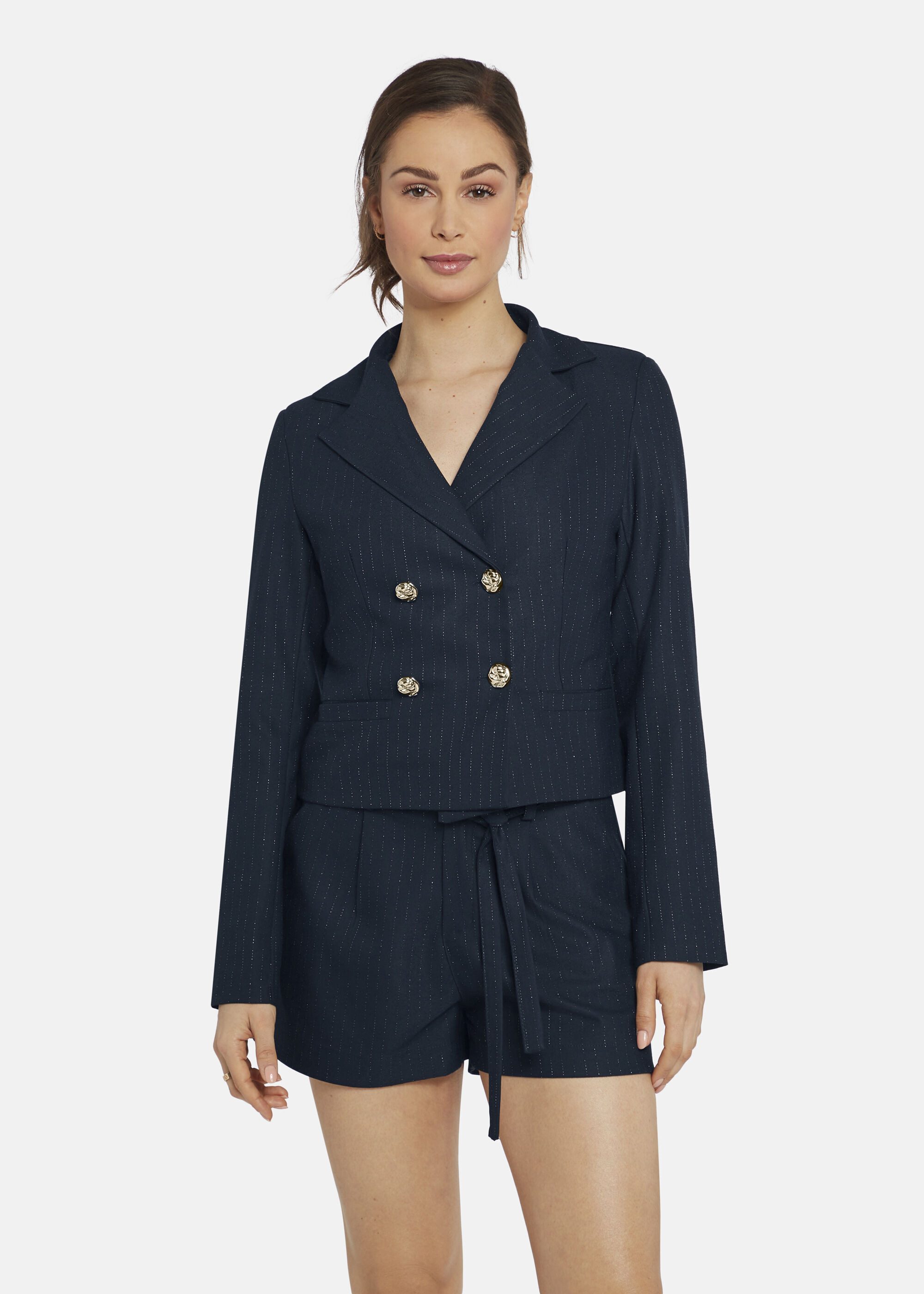 Nicowa Blouson CARLOWIA (1-St) CARLOWIA Doppelreihiger aus metallischem Pinstripe Material