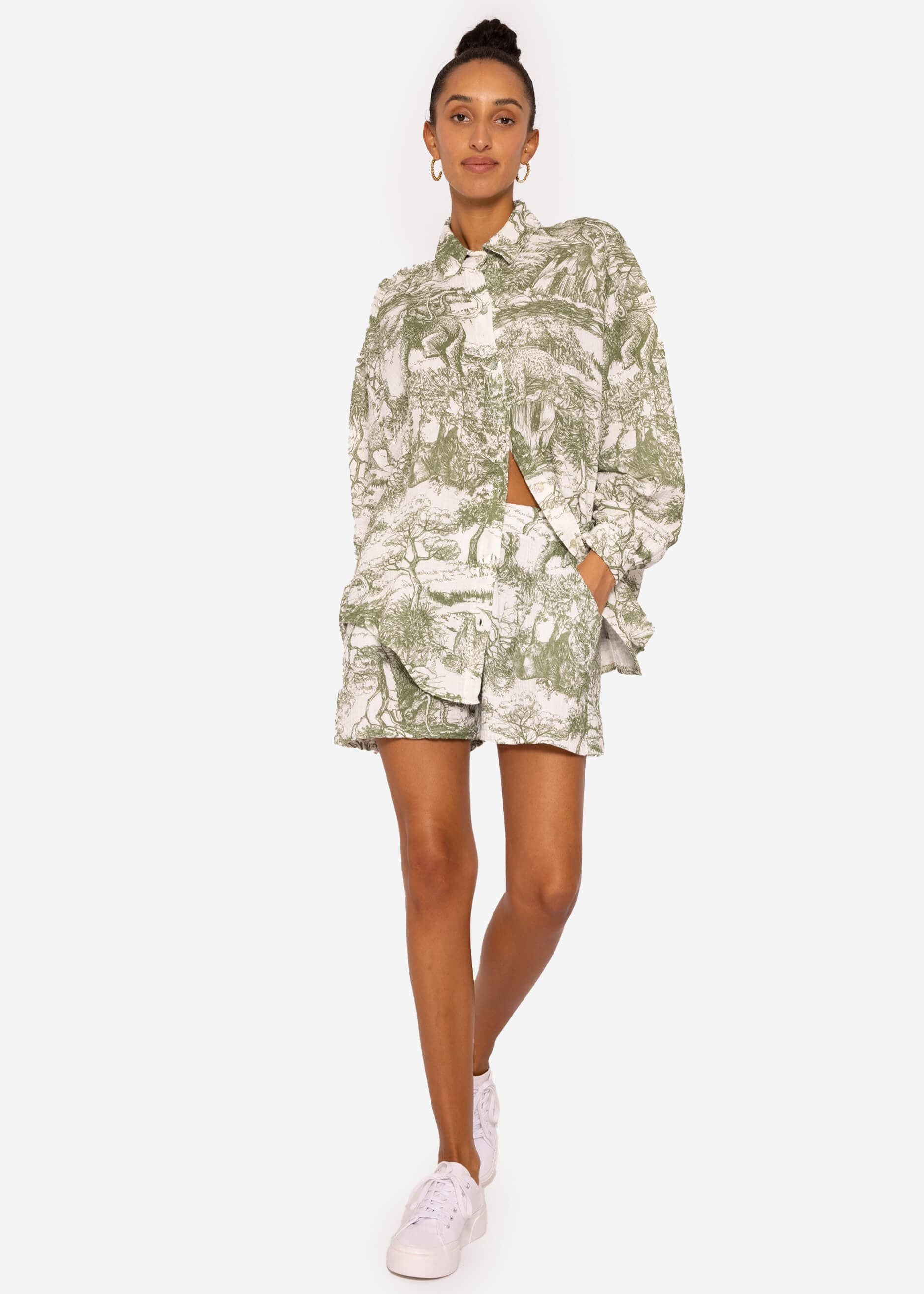 SASSYCLASSY Shorts Musselin Sommer Hose Damen Kurz mit Motiv 100 % Baumwolle (Musselin), atmungsaktiv, sehr leicht, Made in Italy