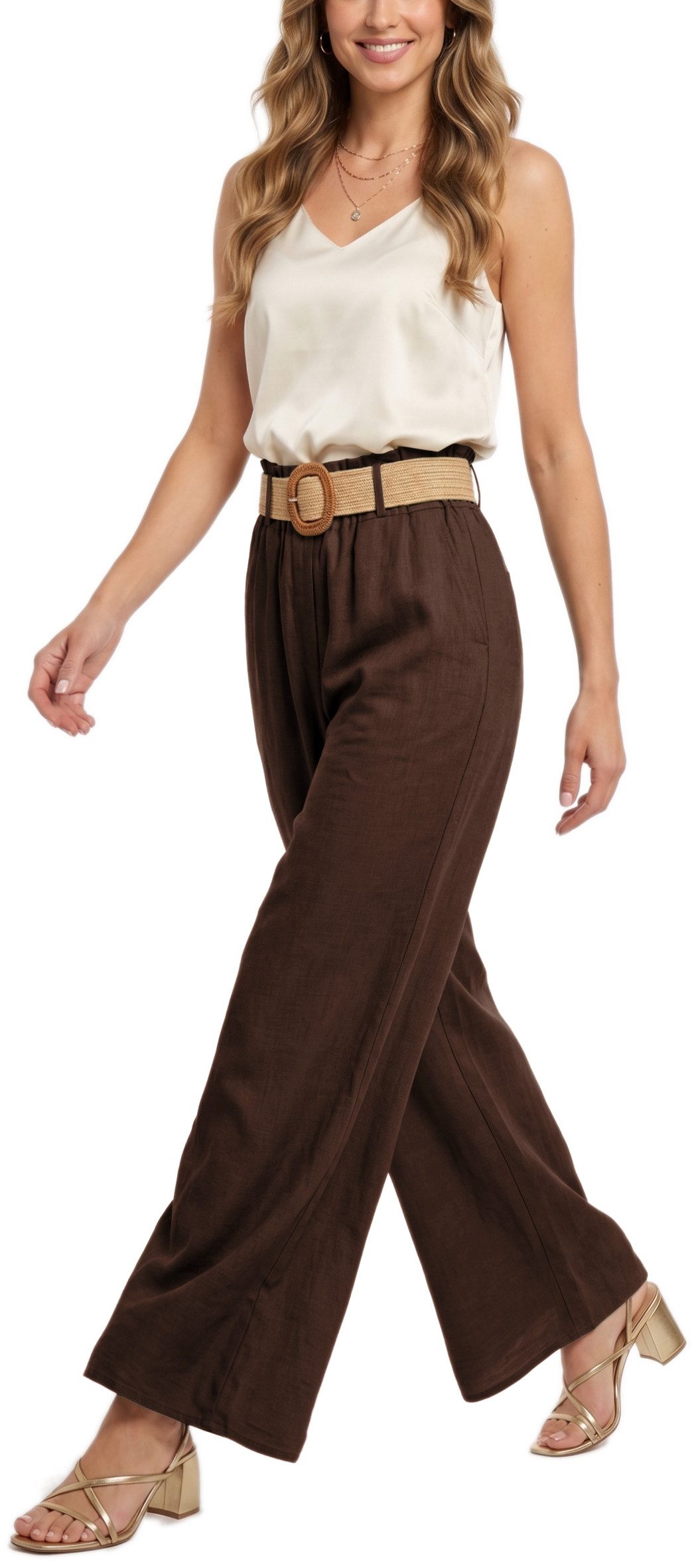dy_mode Palazzohose Damen High Waist Palazzohose Weitbein Hose Schlupfhose Sommer Strand in Unifarbe, High Waist, mit elastischem Bund