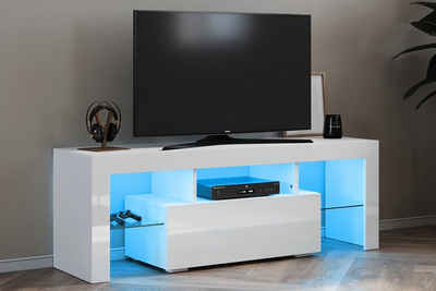 SONNI Lowboard TV Schrank Weiß Hochglanz mit LED-Beleuchtung Breite:120/130/135/155cm, sideboards, tv schrank in wohnzimmer, Lowboard