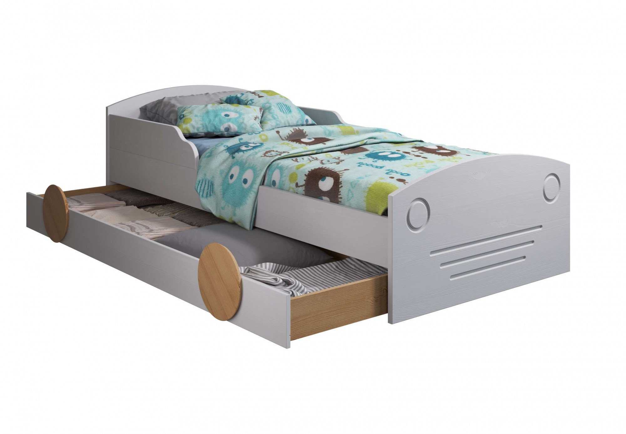 Lüttenhütt Kinderbett Levke, aus massiver Kiefer, | inklusive Schubkasten und 90x160 | | weiß weiß cm, weiß weiß Lattenrost