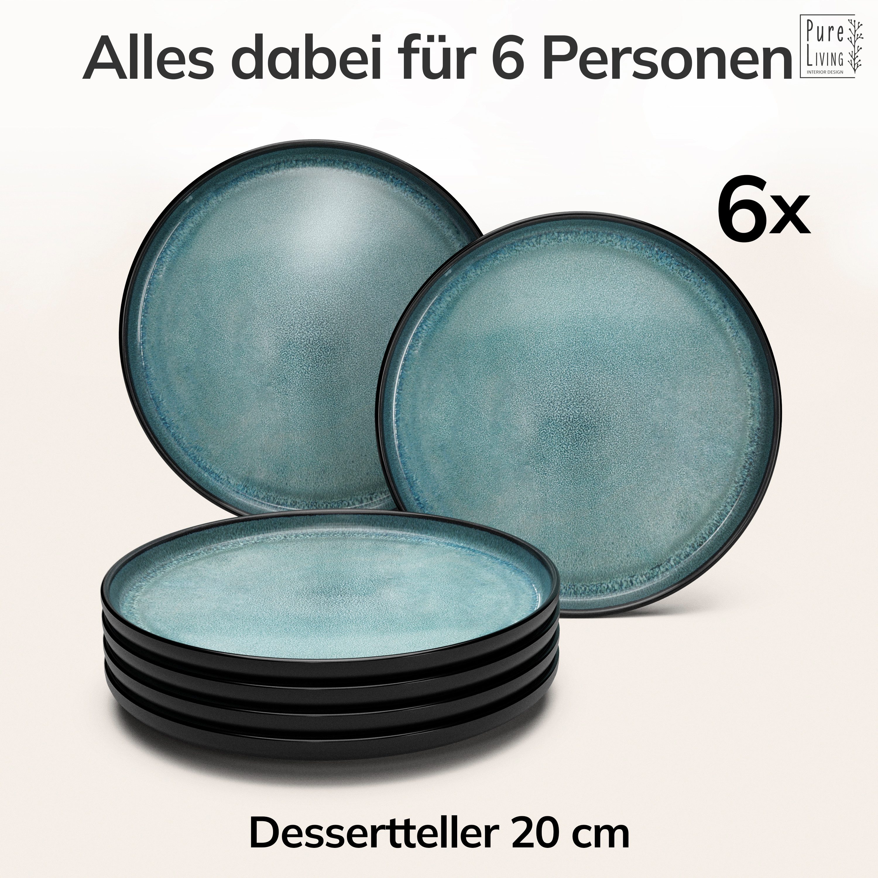 PURE LIVING INTERIOR DESIGN Geschirr-Set Ibiza Dessertteller, Frühstückteller, 6er-Set, 20 cm, Petrol (6-tlg), 6 Personen, Steingut – Bild 5 von 5