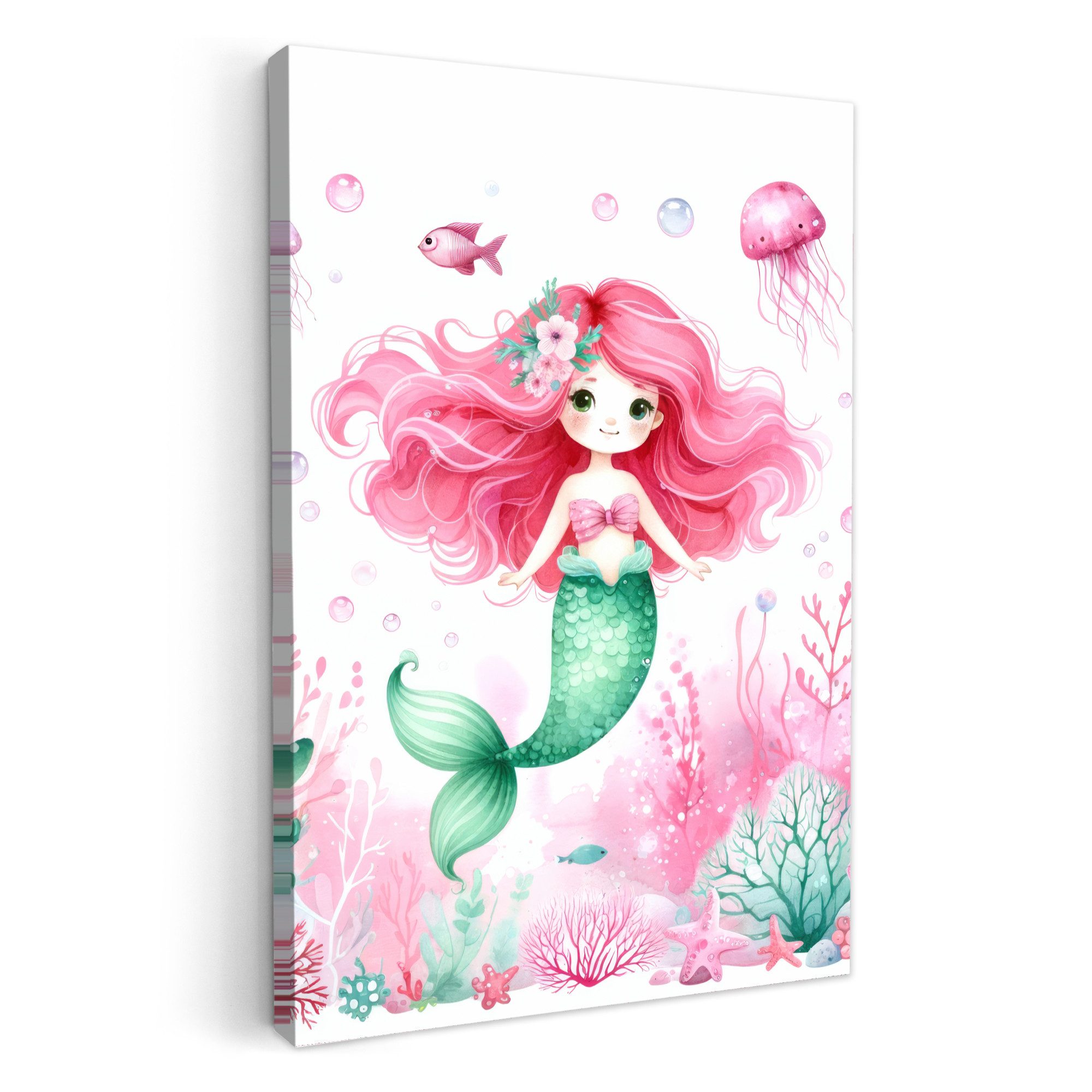 OneMillionCanvasses® Leinwandbild Meerjungfrau - Rosa - Meerestiere - Unterwasser, Fotodruck (1 St), Kinderzimmer Deko, Mädchen und Jungen Bilder 20x30 cm