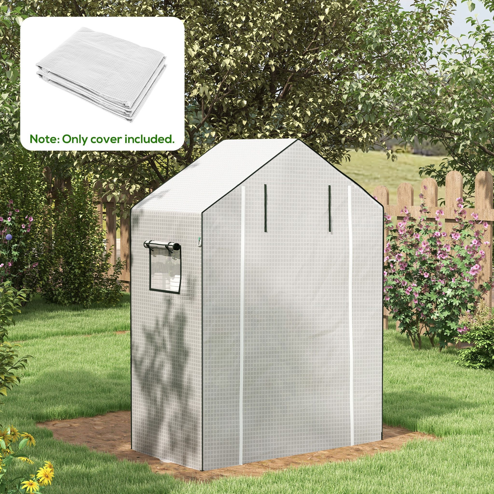 MC Star Gewächshaus 1,4 x 1,9 m, wasserdicht Gartenfolie mit UV Schutz Fenster, Reißfest Folie aus Polyethylen, Abdeckplane für Treibhaus, Tunnelfolie für Außenbereich, Pflanzen, Weiß