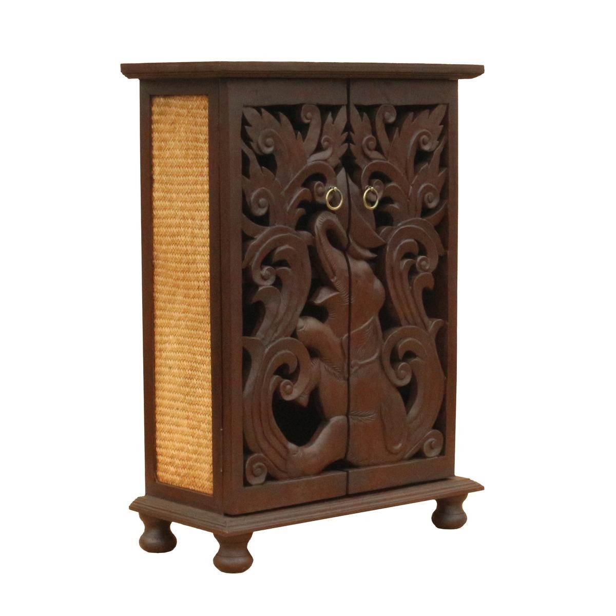 Oriental Galerie Mehrzweckschrank Schrank Holzschrank Kommode 90 cm Carving Elefant (1-St) Flurschrank, Dielenschrank, Barschrank, Asiatisch, Thailand