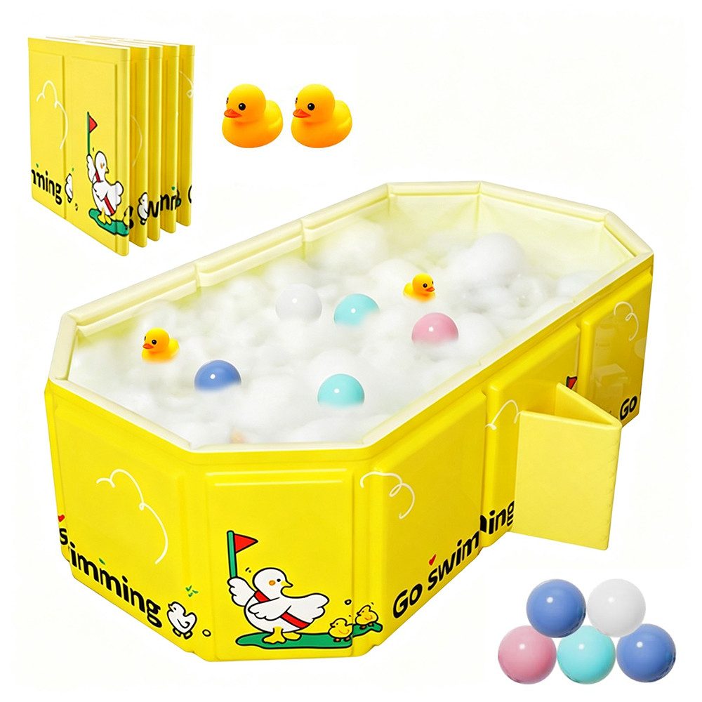 AFKSMILE Babybadewanne Babybadewanne Faltbar, Tragbare Baby Badewanne 5 Bälle & 2 Entchen, Für Kinder 0-8 Jahre mit Verstärkter Plattenstruktur und Doppelabfluss