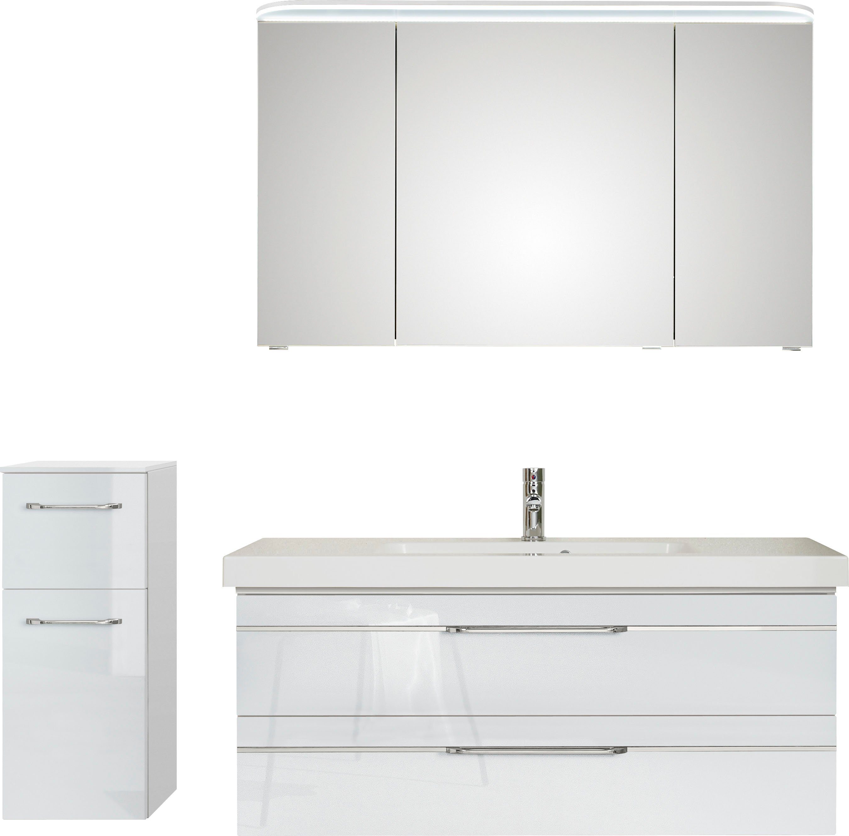 Saphir Badmöbel-Set Balto Sprint 3-teilig, Mineralmarmor-Waschtisch mit LED-Spiegelschrank, (4-St), Badezimmer Set mit Unterschrank inkl Türdämpfer, 3 Türen, 2 Schubladen