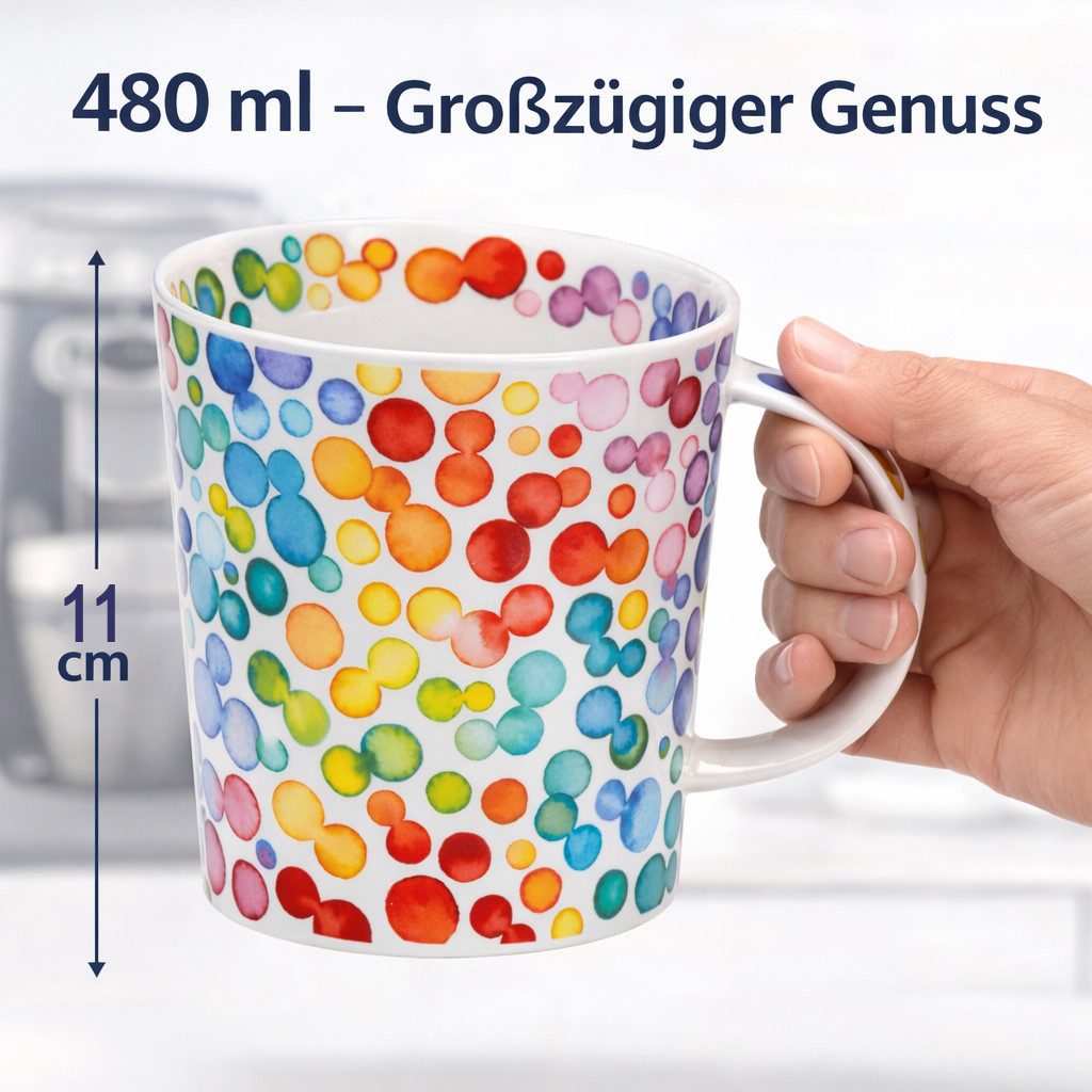 Dunoon Tasse Becher Cairngorm Lots of Spots 480ml Fine Bone China Porzellan Tasse, 1-tlg., Porzellan, Spülmaschinengeeignet