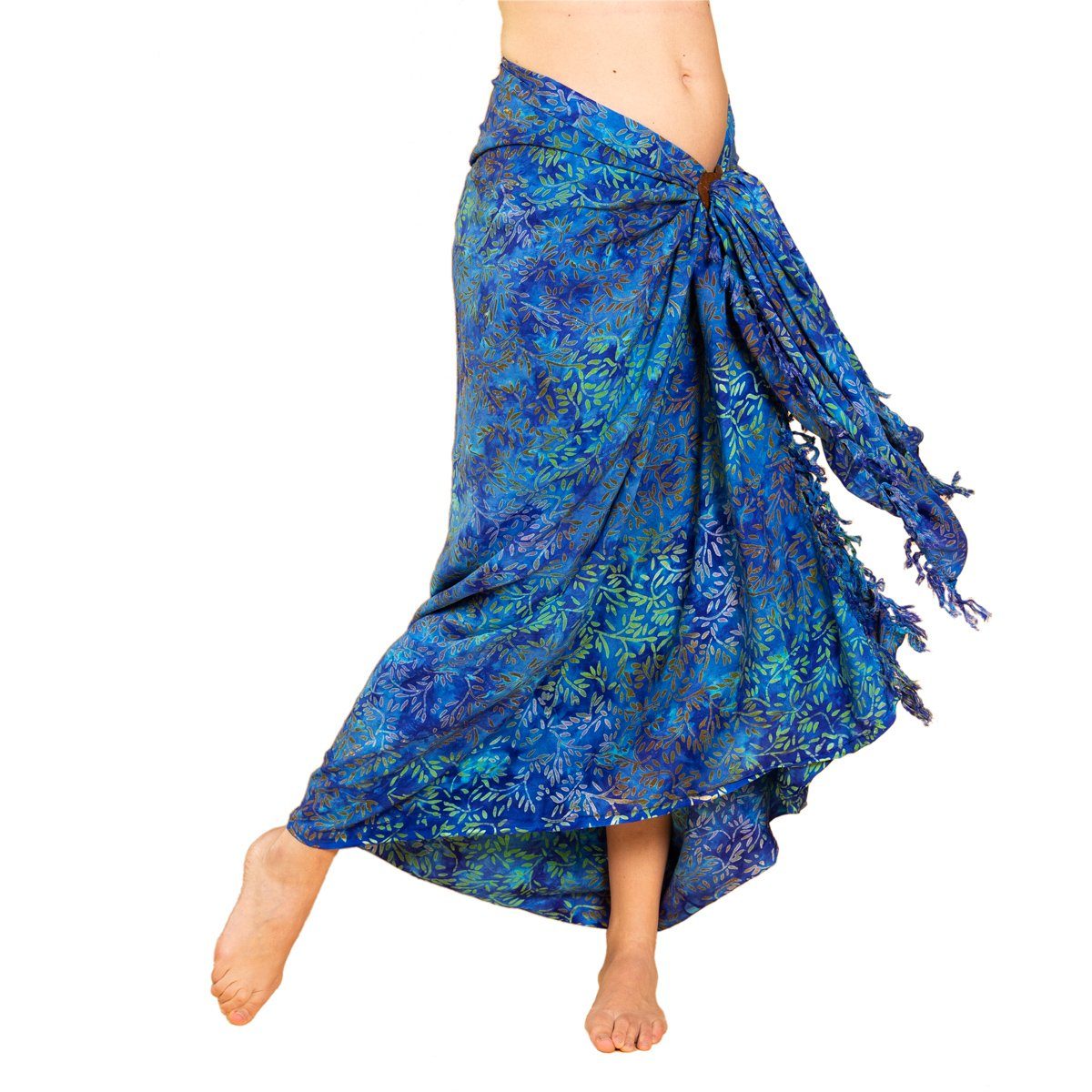 PANASIAM Pareo Sarong Wachsbatik Blautöne aus hochwertiger Viskose Strandtuch, Strandkleid Bikini Cover-up Tuch für den Strand Schultertuch Halstuch B109 green leaf