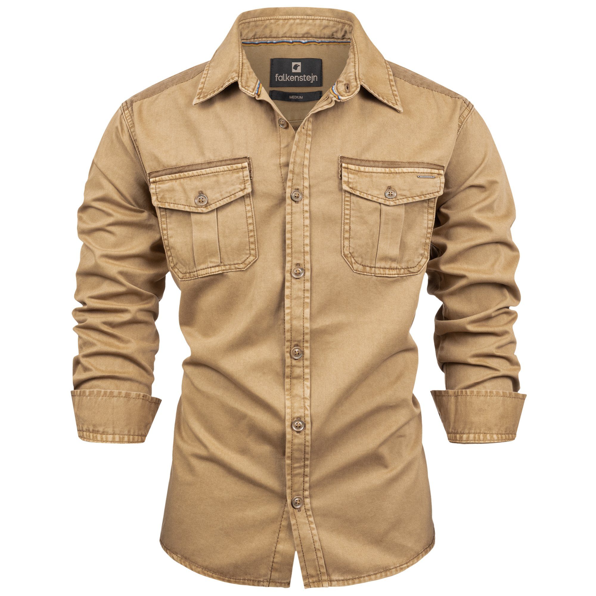 FALKENSTEJN Langarmhemd Herrenhemd - Modell Riccaldo - 100% Baumwolle – Vintage 3 Farben