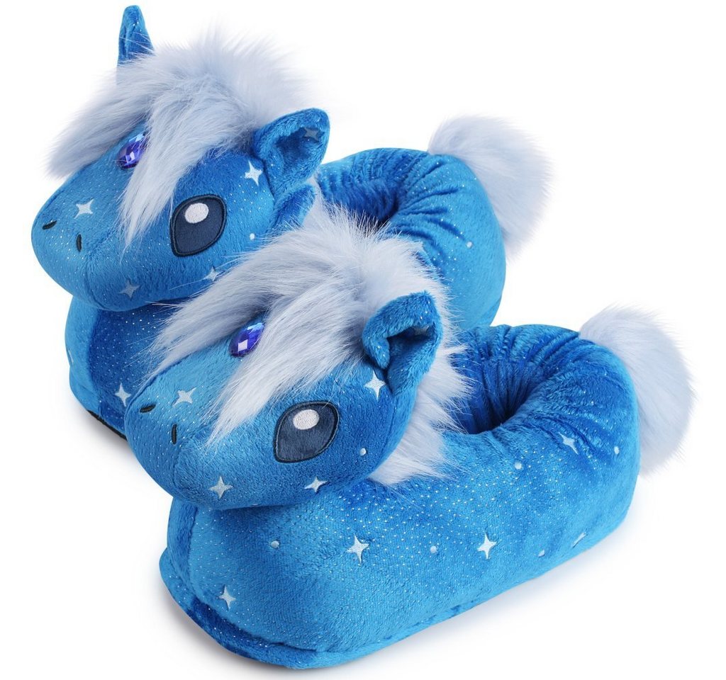 Corimori Tier Pantoffeln für Erwachsene Einheitsgröße 34-44 Plüsch Hausschuhe (Packung, Geschenk) EU Einheitsgröße 34-44, Sky das magische Pferd, Kinder und Erwachsene