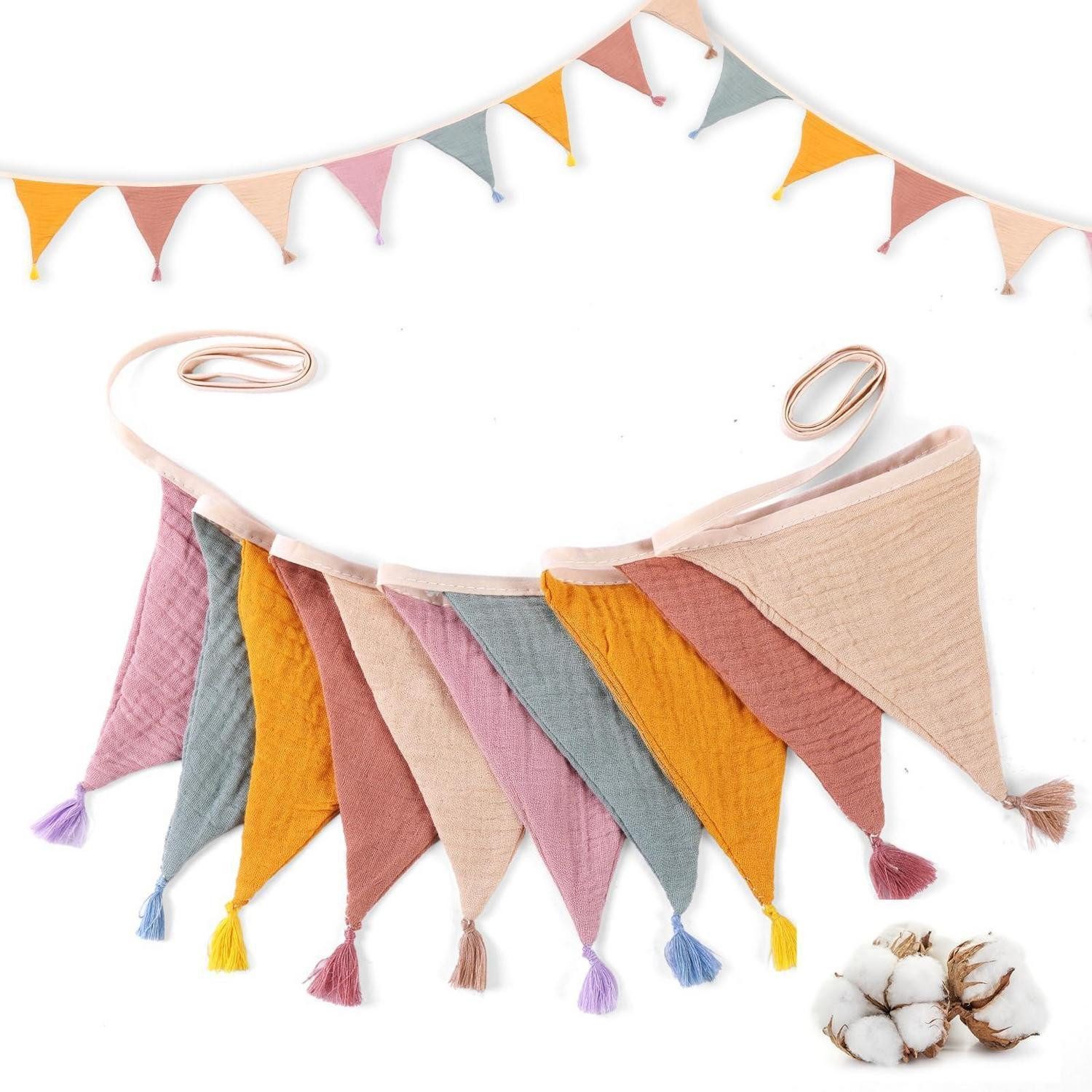 LuxusKollektion Wimpelkette Wimpelkette Kinderzimmer Musselin 2.6m Gelb