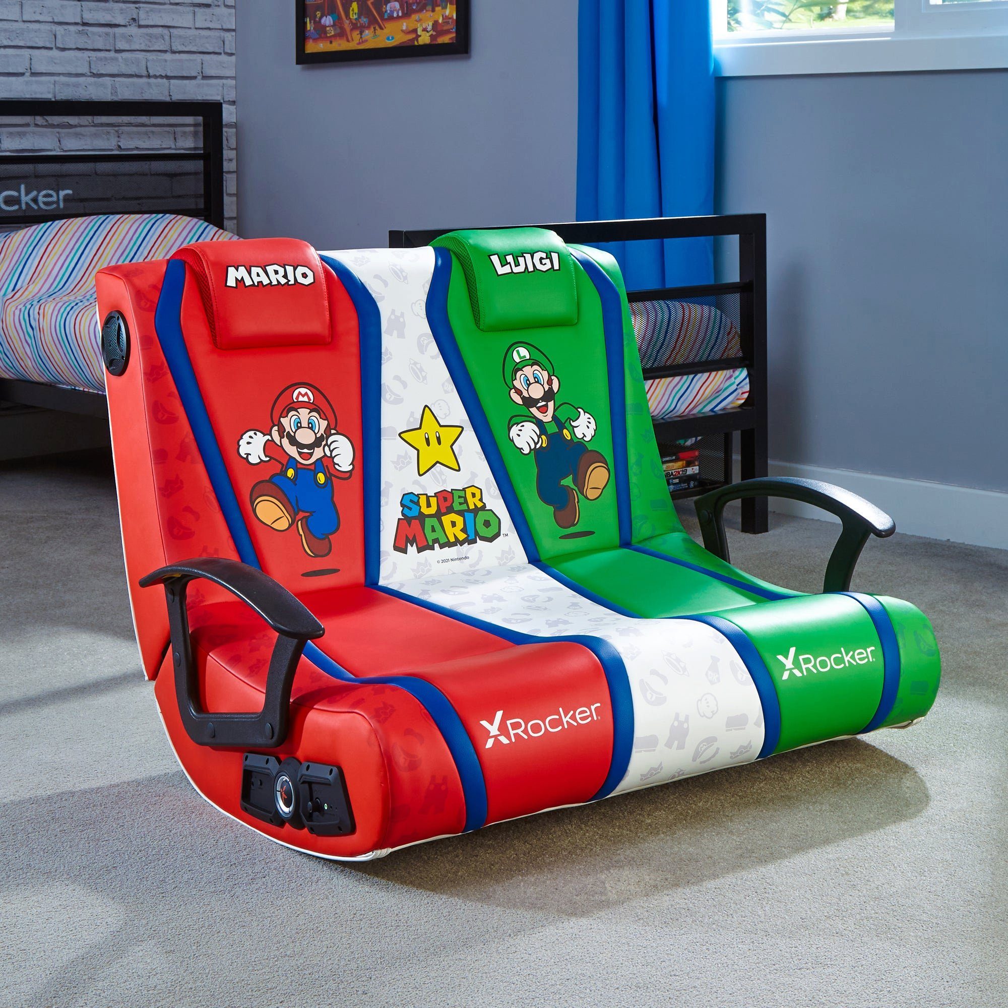 X Rocker Kindersessel Nintendo Super Mario Dual Floor Rocker Bodensessel mit 2.1 Soundsystem, für Kinder