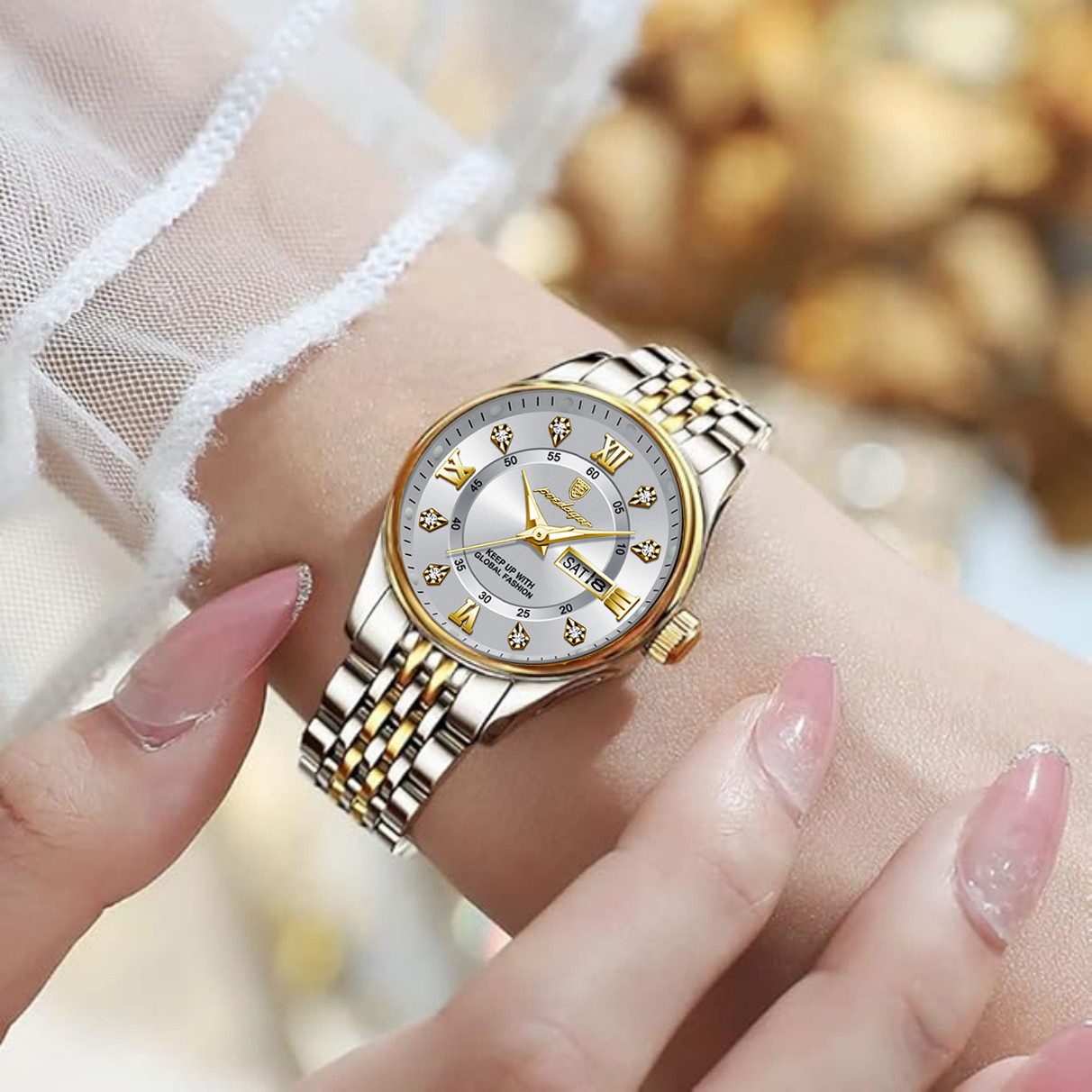 ibettertec Quarzuhr Quarzuhr, Edelstahl Uhr für Damen modisch und leger, (Quarzuhr Multifunktionsuhr Armbanduhr, Chronograph Damenuhr)