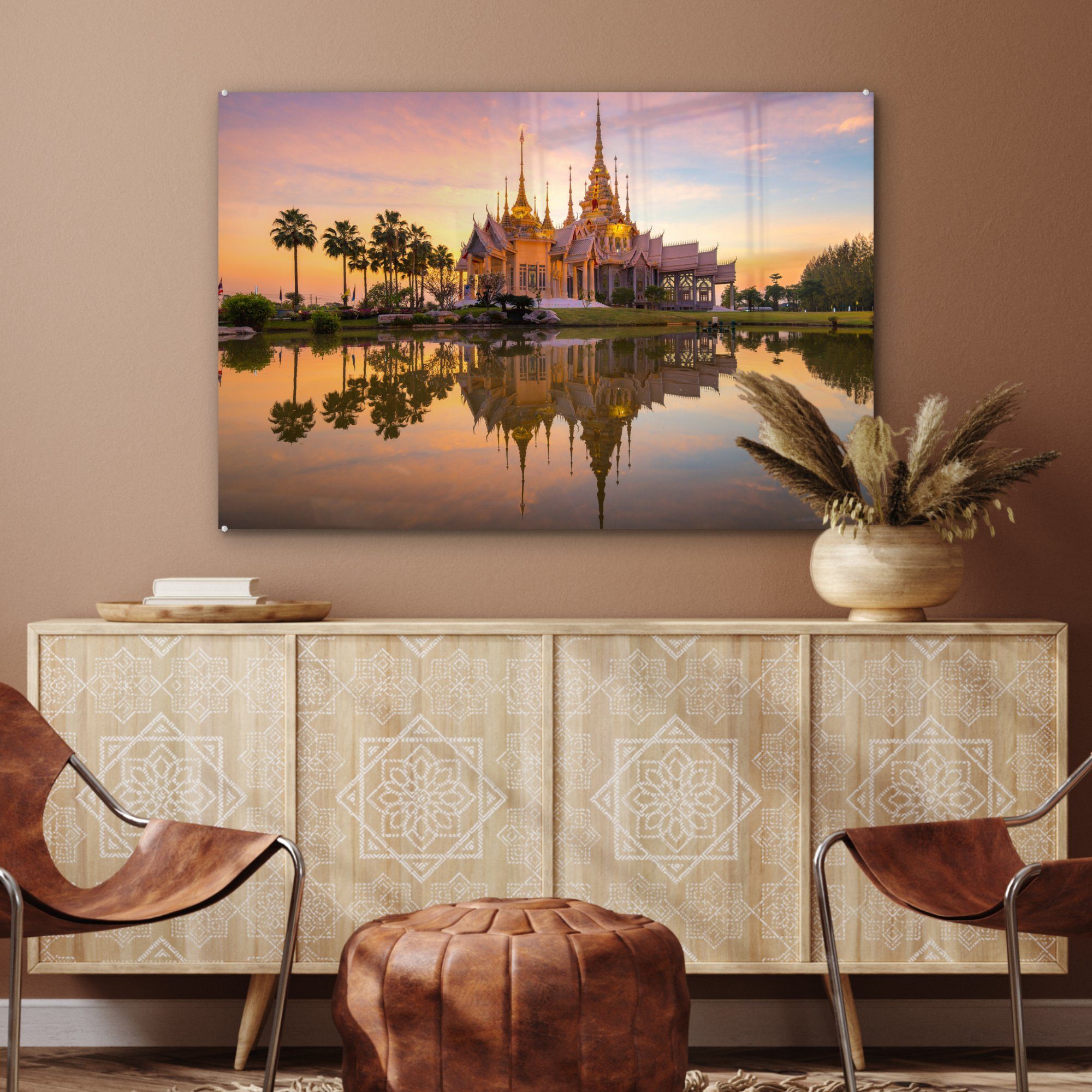 - Schlafzimmer - Orange, (1 Tempel & St), Thailand Wohnzimmer MuchoWow Acrylglasbild Acrylglasbilder