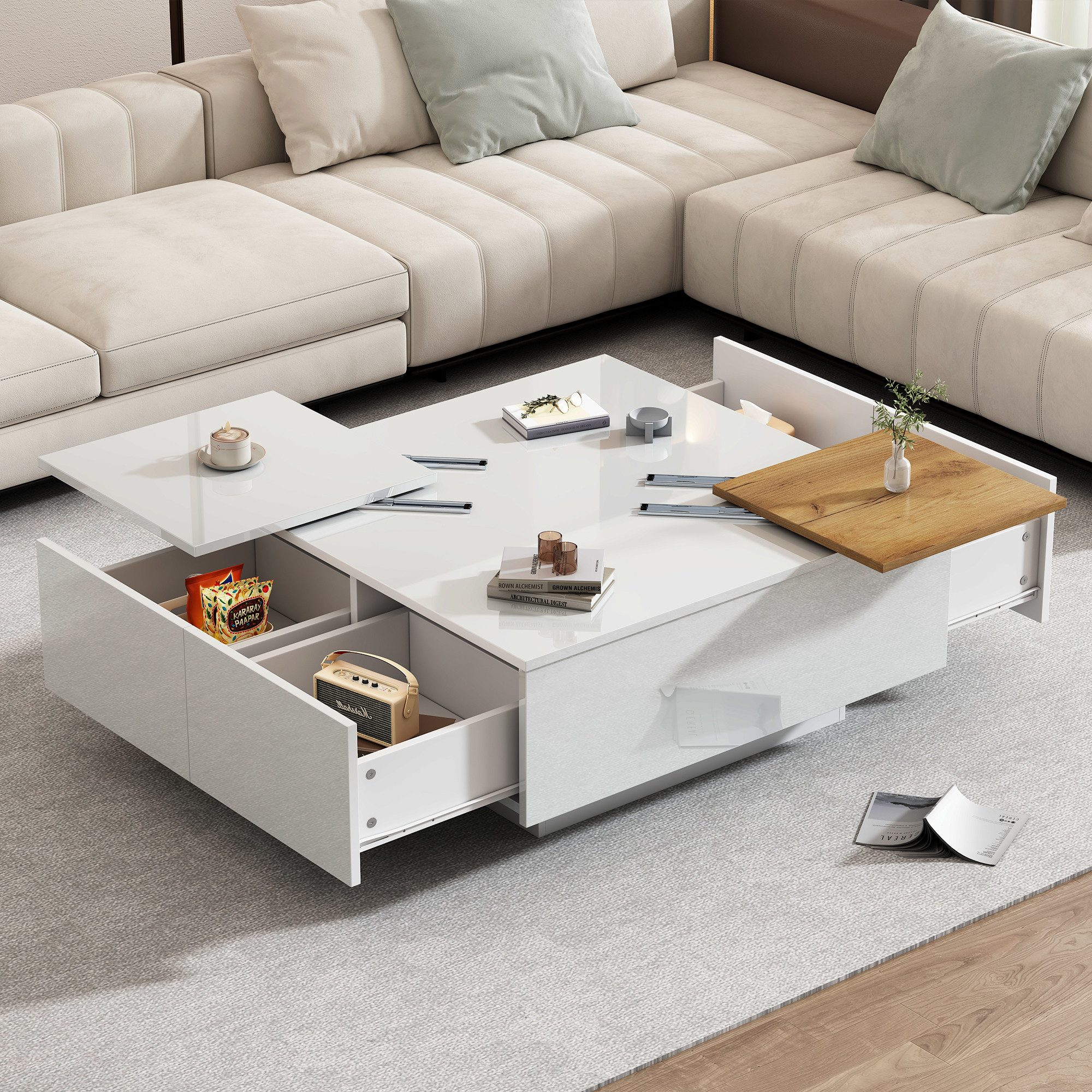 OKWISH Couchtisch mit kleine verschiebbare Tischplatte günstig online kaufen