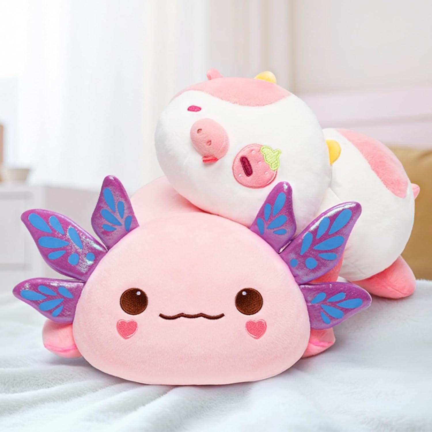 LuxusKollektion Kuscheltier Plüschtier Axolotl Plüschkissen Kuscheltier Lila Ohren Axolotl 33 CM