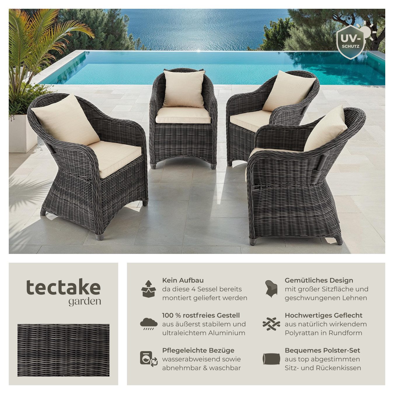 tectake Rattanstuhl 4er Set Rattansessel (Set, günstig online kaufen