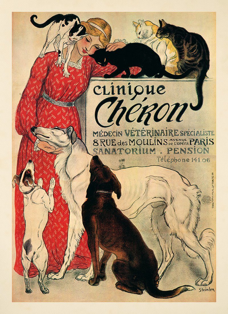 BillerAntik Kunstdruck Clinique Cheron Medecin Veterinaire Jugendstil Pension Katzen Plakate, (1 St)