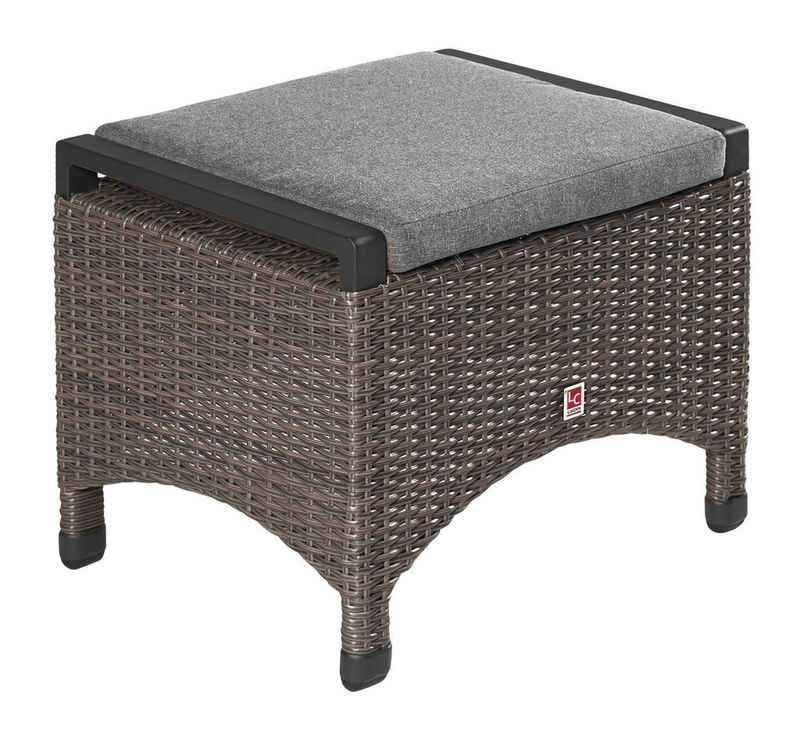 Outdoor Gartenlounge-Hocker KOMIDO, Kunststoffgeflecht, Grau, B 60 cm, Anthrazit, Aluminiumrahmen, mit Sitzkissen