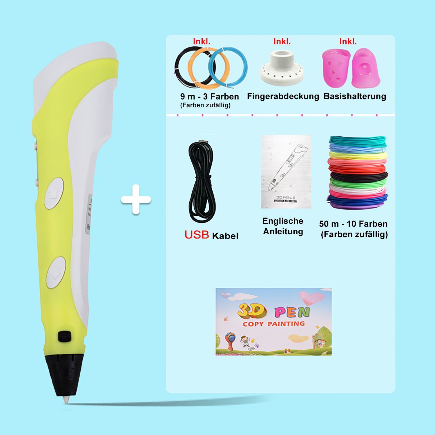 TPFNet 3D-Drucker-Stift DIY-Geschenk für Kinder 3D Stift für Kinder & Erwachsene mit USB Kabel, PLA Filamentstift mit LCD-Bildschirm - 3D Drucker Stift Farbe: Gelb Stift Gelb | 3D-Drucker