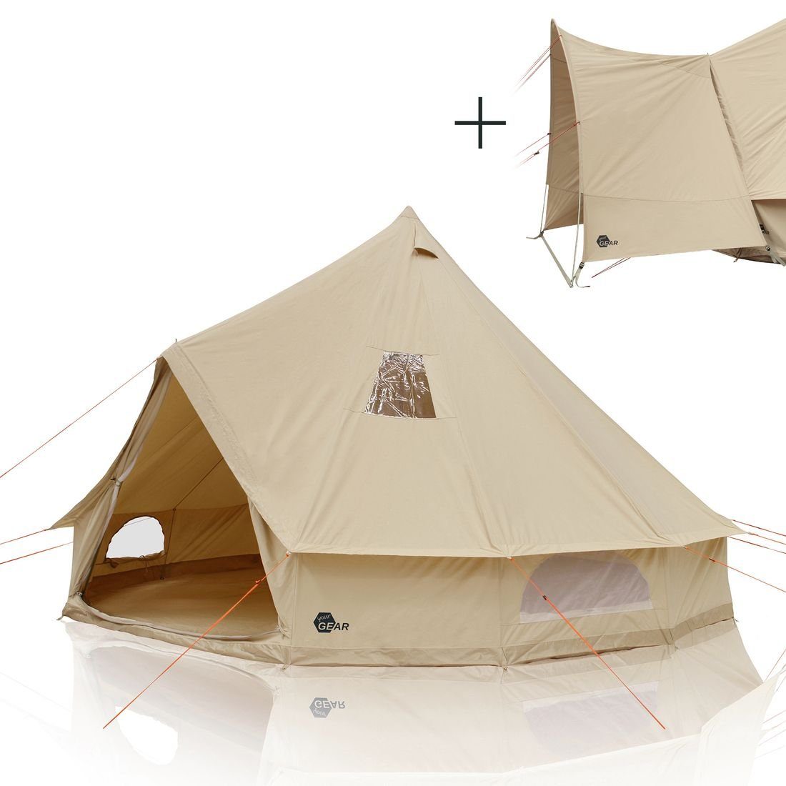 Camping Tipi mit Desert Baumwolle yourGEAR Vordach, 8 Personen: Pro 8 Tipi-Zelt UV50+ yourGEAR Zelt