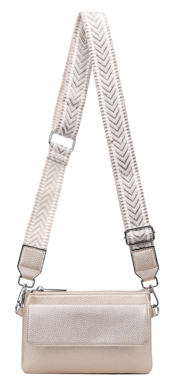 ITALYSHOP24 Geldbörse Damen Umhängetasche CrossBody Brieftasche Geldbörse Handytasche Reise (Tasche mit einem breitem Muster Stoffgurt/Umhängeband), Bodybag Cross Bag Schmucktasche Brieftasche Clutch Abendtasche