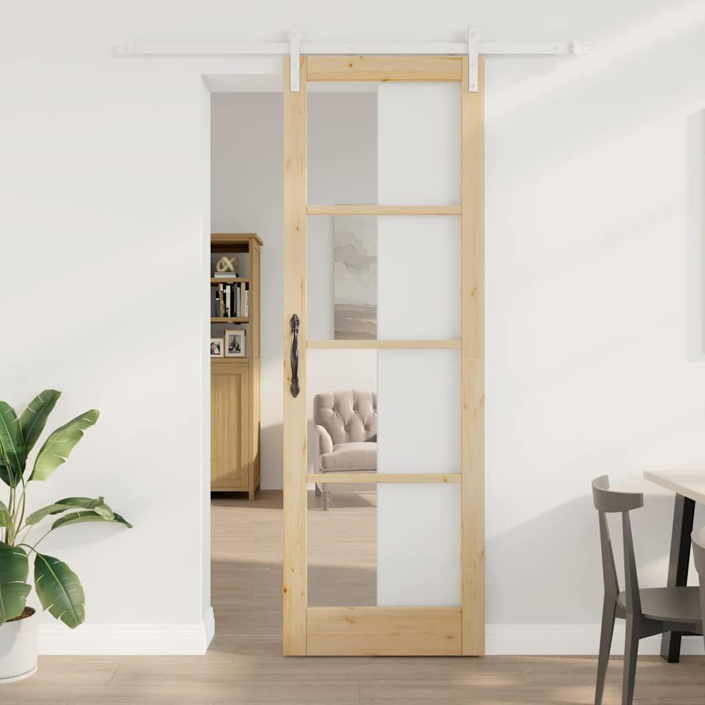 vidaXL Zimmertür Schiebetür mit Hardware Set ORKDALMassivholz Glas