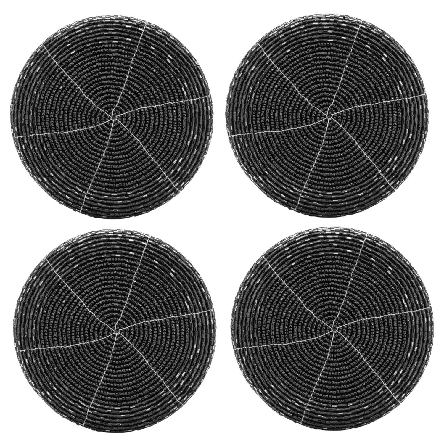 Macosa Home Glasuntersetzer Glasuntersetzer 4 Stück rund Perlen Silber Weiß od. Schwarz, Getränkeuntersetzer Perlenuntersetzer, 10 cm Untersetzer Tischuntersetzer