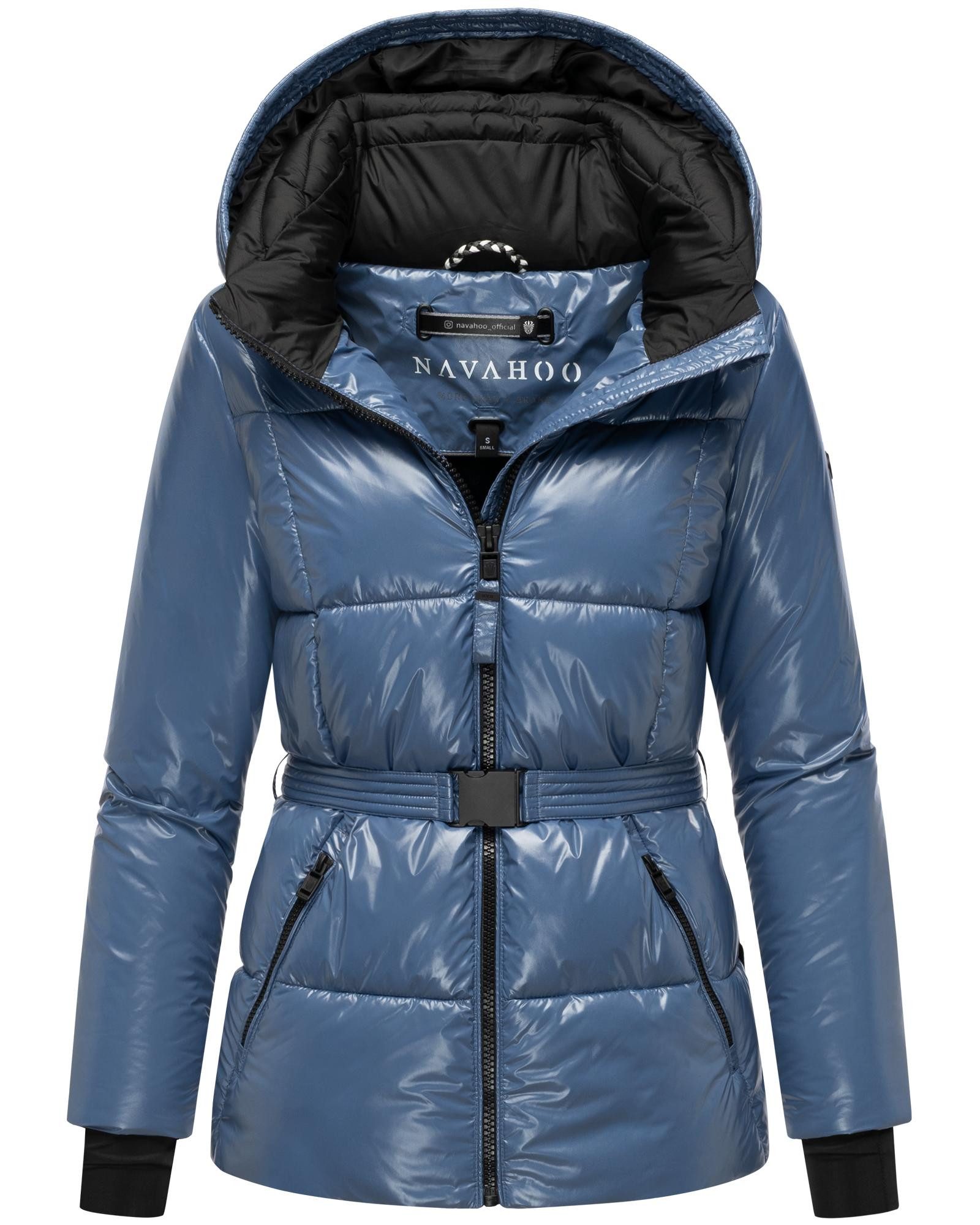 Navahoo Steppjacke Eisglanz 14 Glänzende Damen Winterjacke mit Taillengürtel