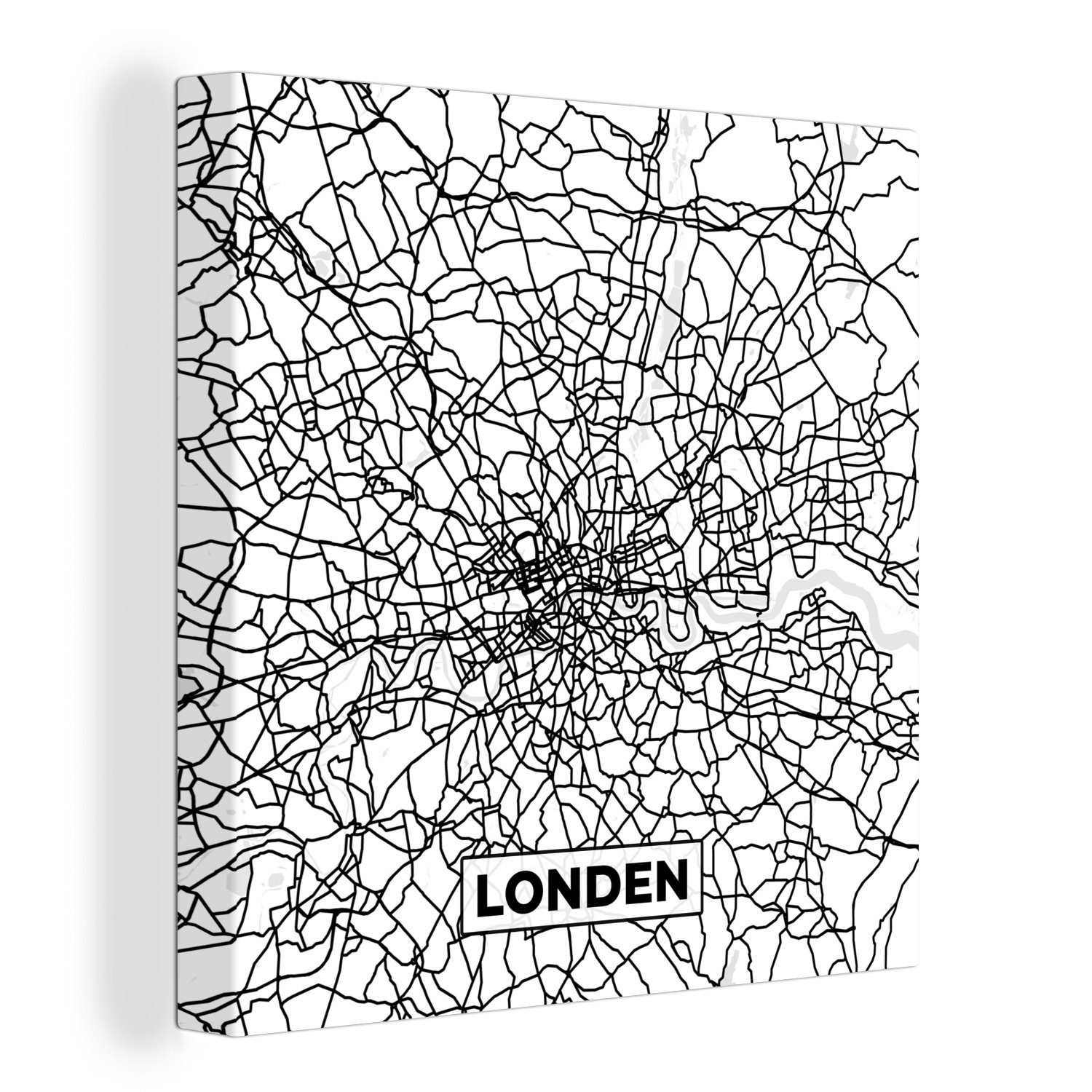 OneMillionCanvasses® Leinwandbild London - Weiß für (1 Wohnzimmer und Schlafzimmer Karte, Bilder Schwarz - - Stadtplan St), Leinwand