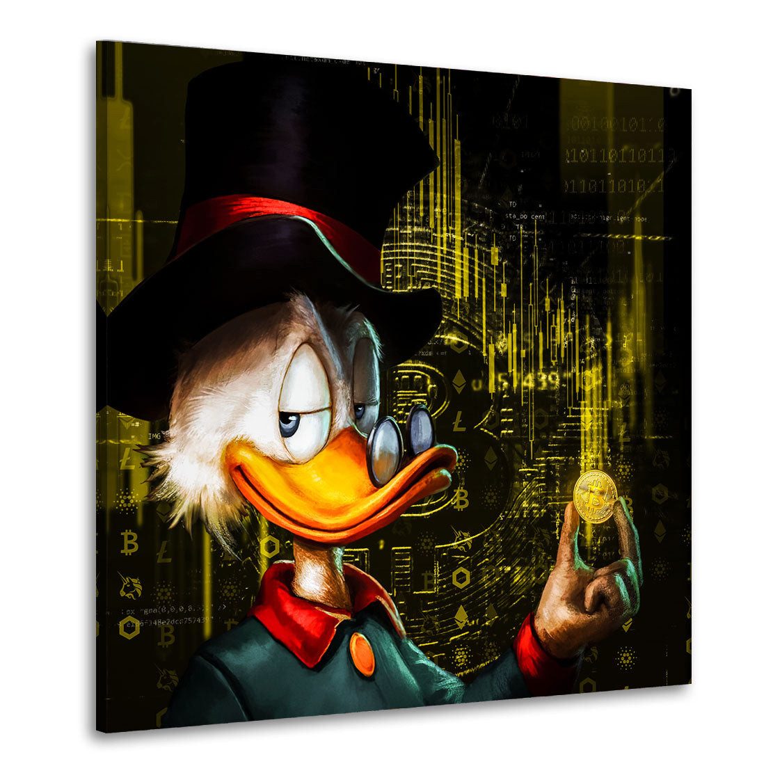 Artedinoi Leinwandbild Rich Duck Pop Art Trading Leinwandbild Wandbild Deko Kunst XL, Comic-Ente, Trading-Motiv