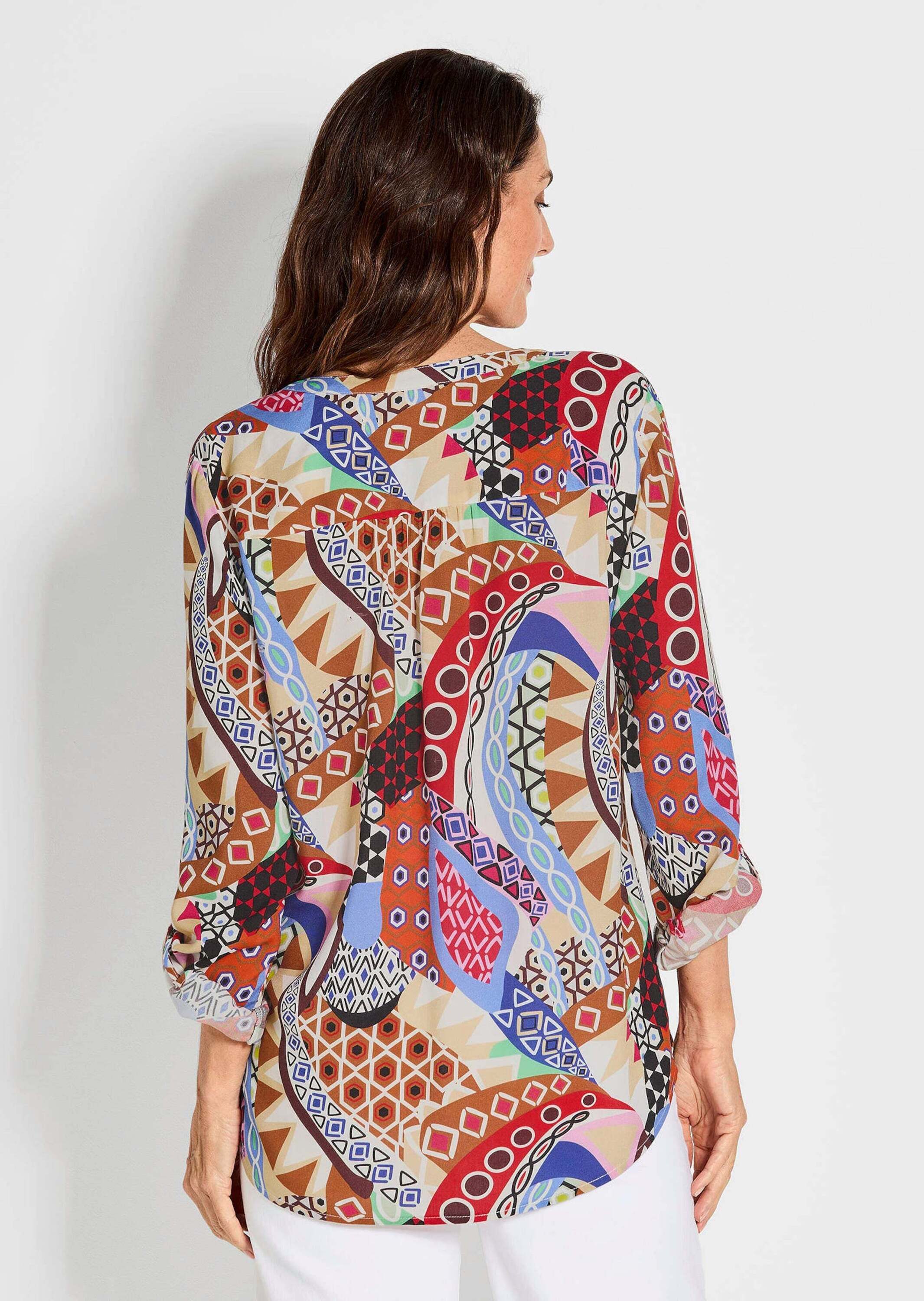 GOLDNER Schlupfbluse Florale Druckbluse mit V-Ausschnitt Viskosebluse mit Seitenschlitzen und Langarm – Bild 3 von 5