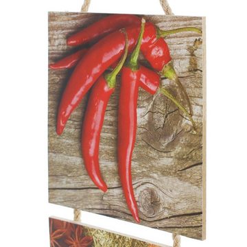 Levandeo® Holzbild, Wandbilder Küchen-Deko H53cm Chili Gewürze Kräuter