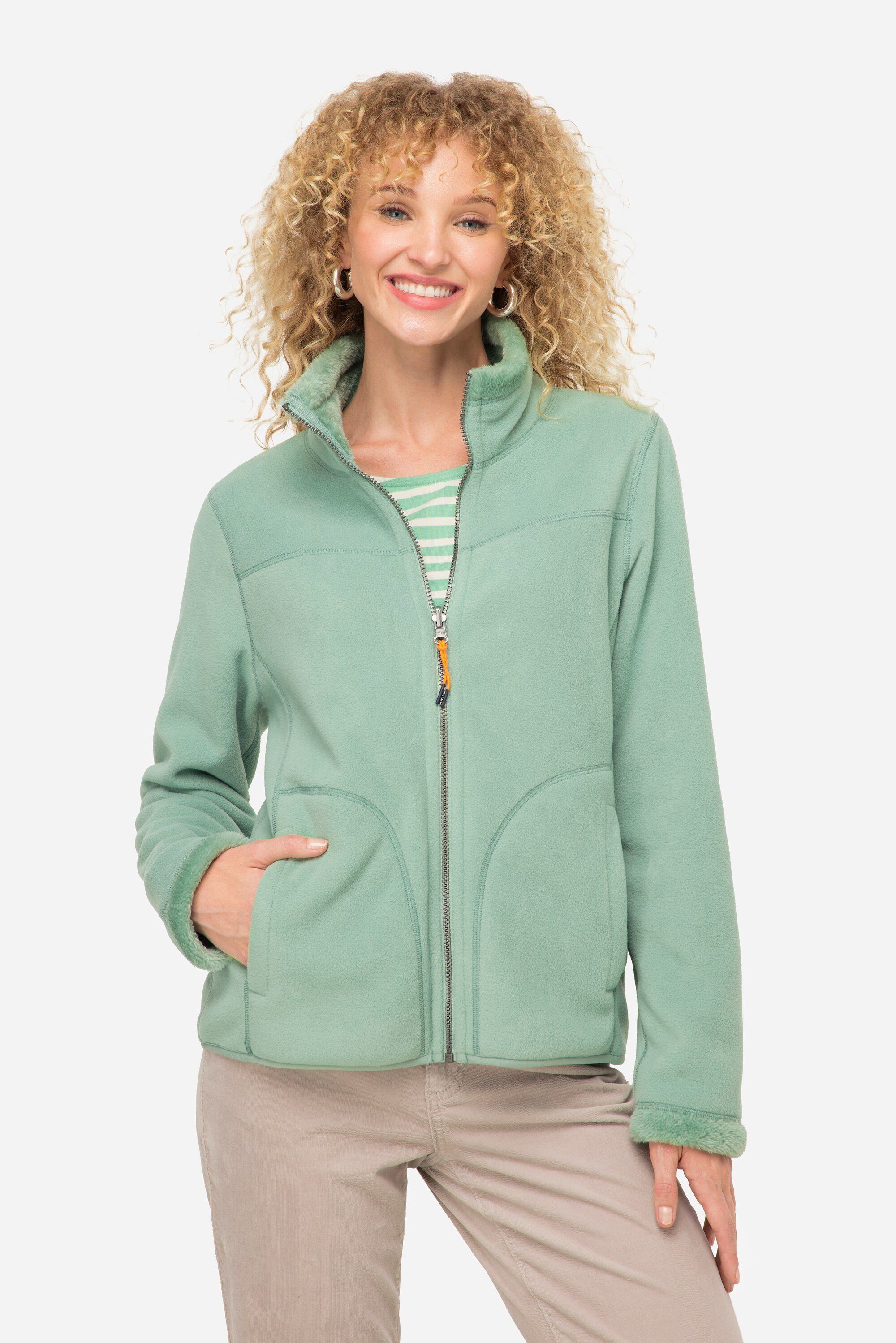 Laurasøn Sweatjacke Wende-Jacke Fleece- und Teddy-Seite Stehkragen mintgrün