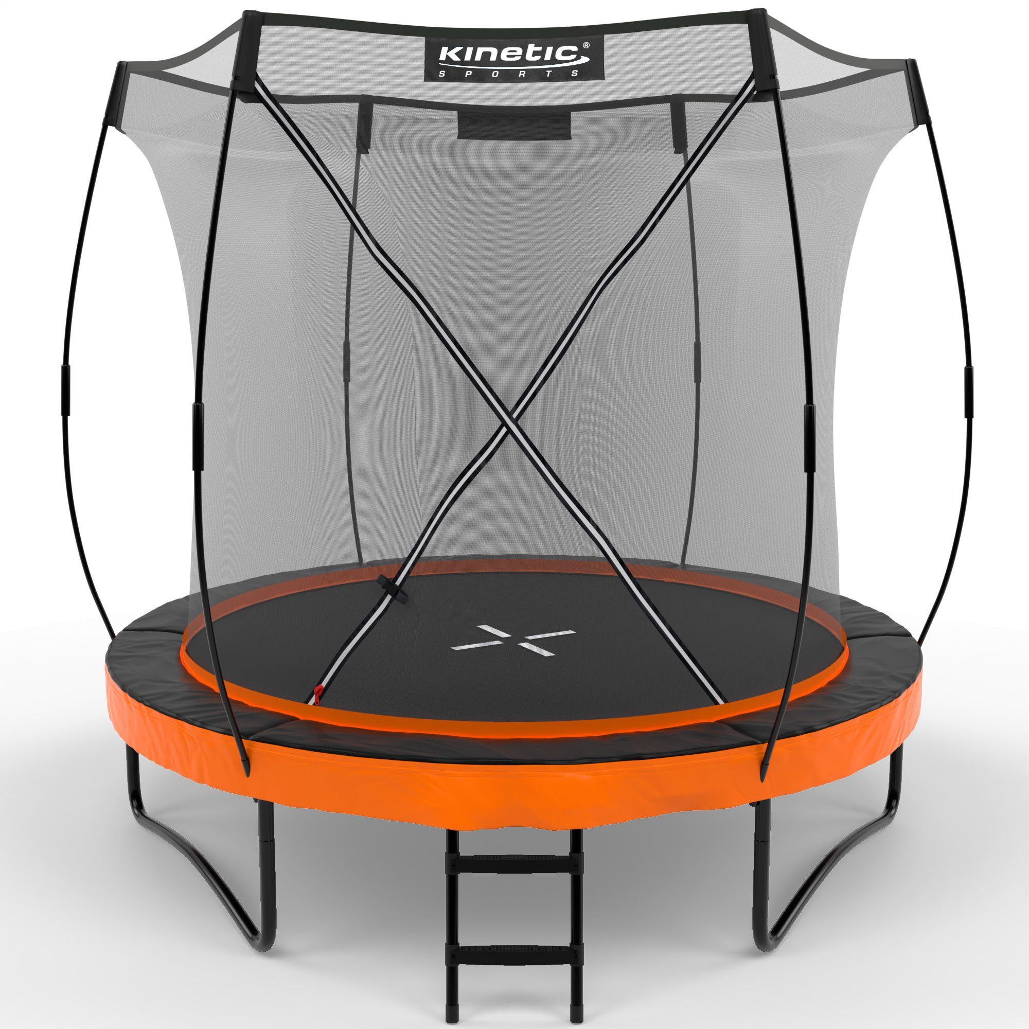 Kinetic Sports Gartentrampolin ULTIMATE PRO, Ø 244 cm, mit Leiter, Fieberglas-Netzstangen, AirMAXX Sprungtuch