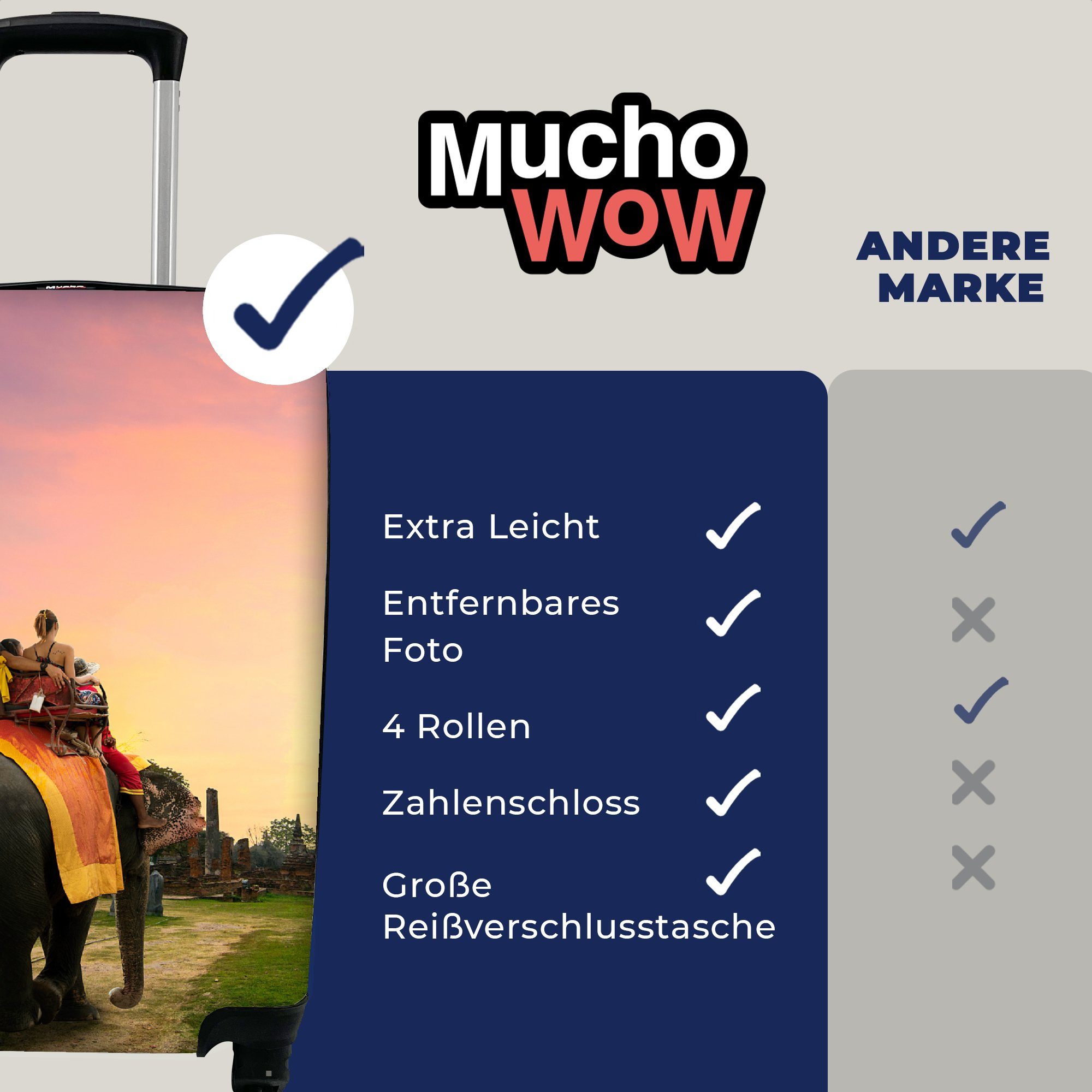 MuchoWow Handgepäckkoffer Elefant Rollen, Trolley, - Tiere 4 Natur, mit - für Ferien, Reisetasche Handgepäck Reisekoffer Dorf rollen, 