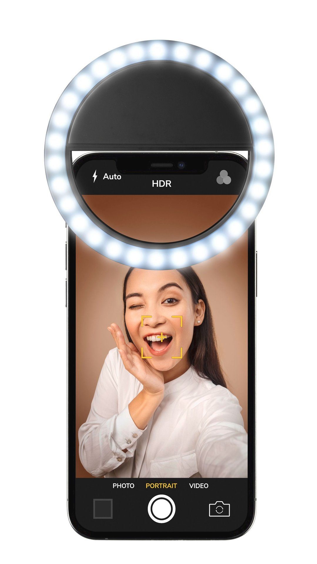 Cellularline Ringlicht Universal Selfie Lichtring, mit wiederaufladbarer Batterie, passt an Smartphones, Tablets oder PCs | Studioblitze