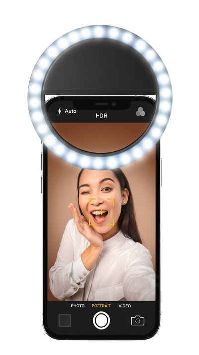 Cellularline Ringlicht Universal Selfie Lichtring, mit wiederaufladbarer Batterie, passt an Smartphones, Tablets oder PCs