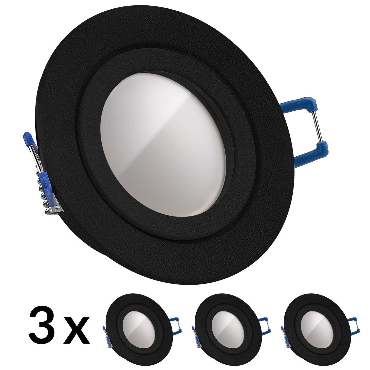 LEDANDO LED Einbaustrahler 3er IP44 LED Einbaustrahler Set GU10 in schwarz mit 5W LED von LEDANDO | Strahler