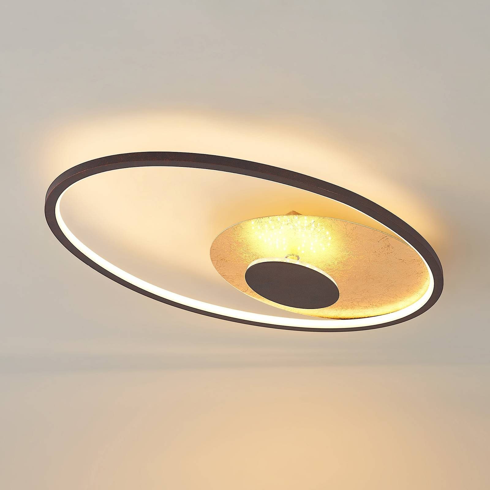 rostfarben, 1 inkl. LED flammig, Lindby fest Metall, Deckenleuchte warmweiß, foliert, Modern, Feival, gold verbaut, LED-Leuchtmittel dimmbar,